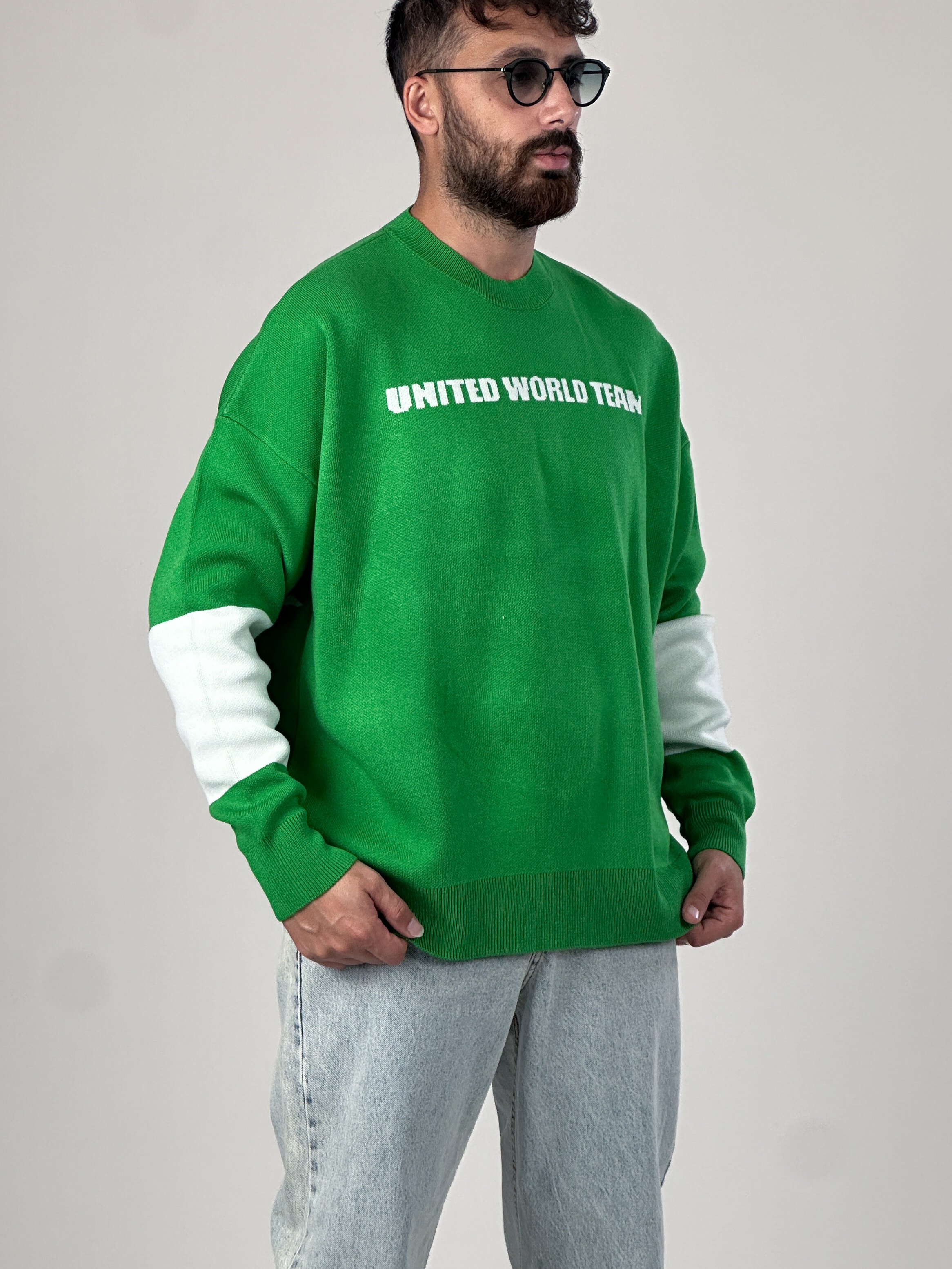 Oversize Yeşil New York Erkek Triko Sweat