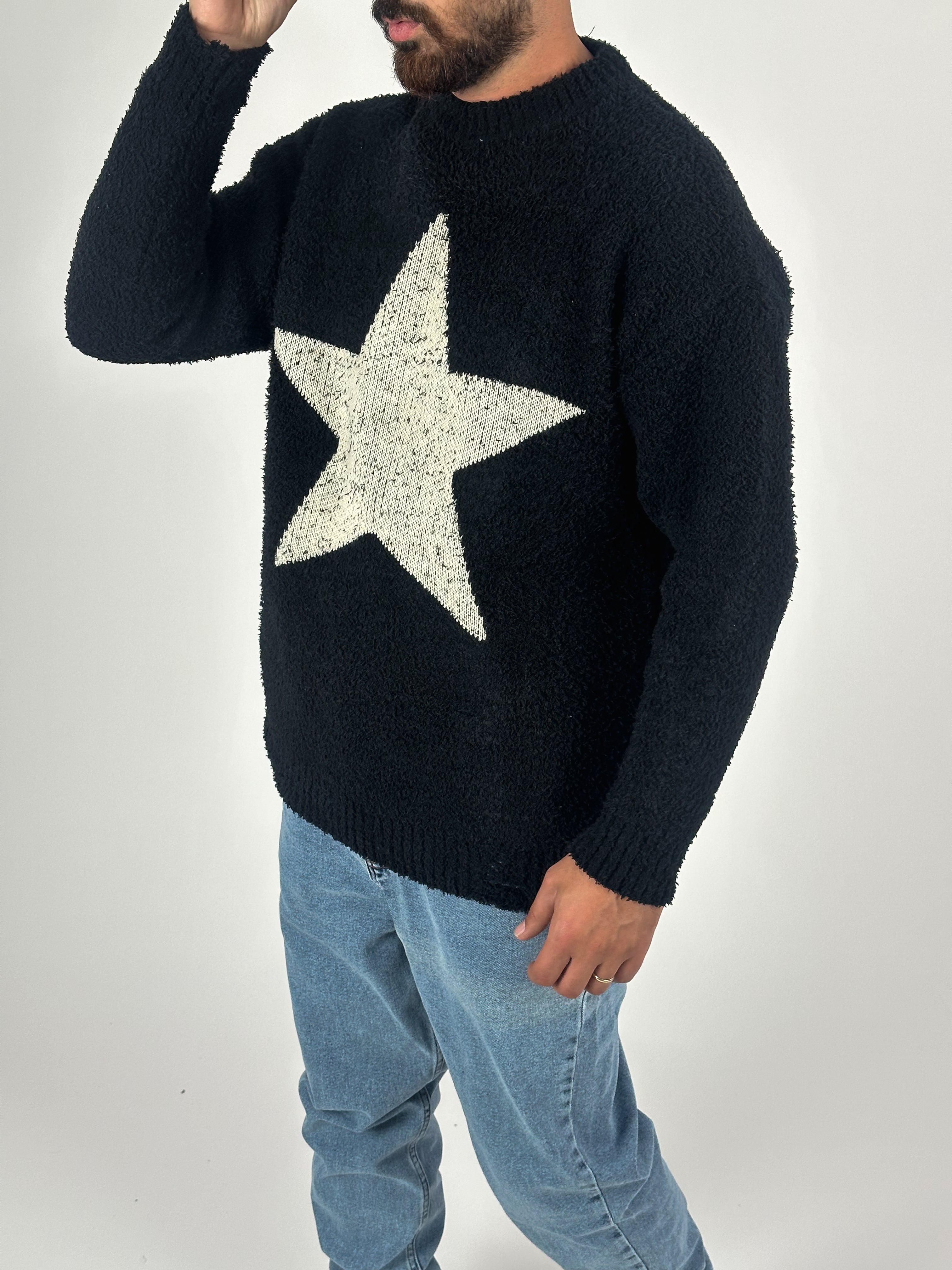 Yıldız Desenli Erkek Peluş Sweat
