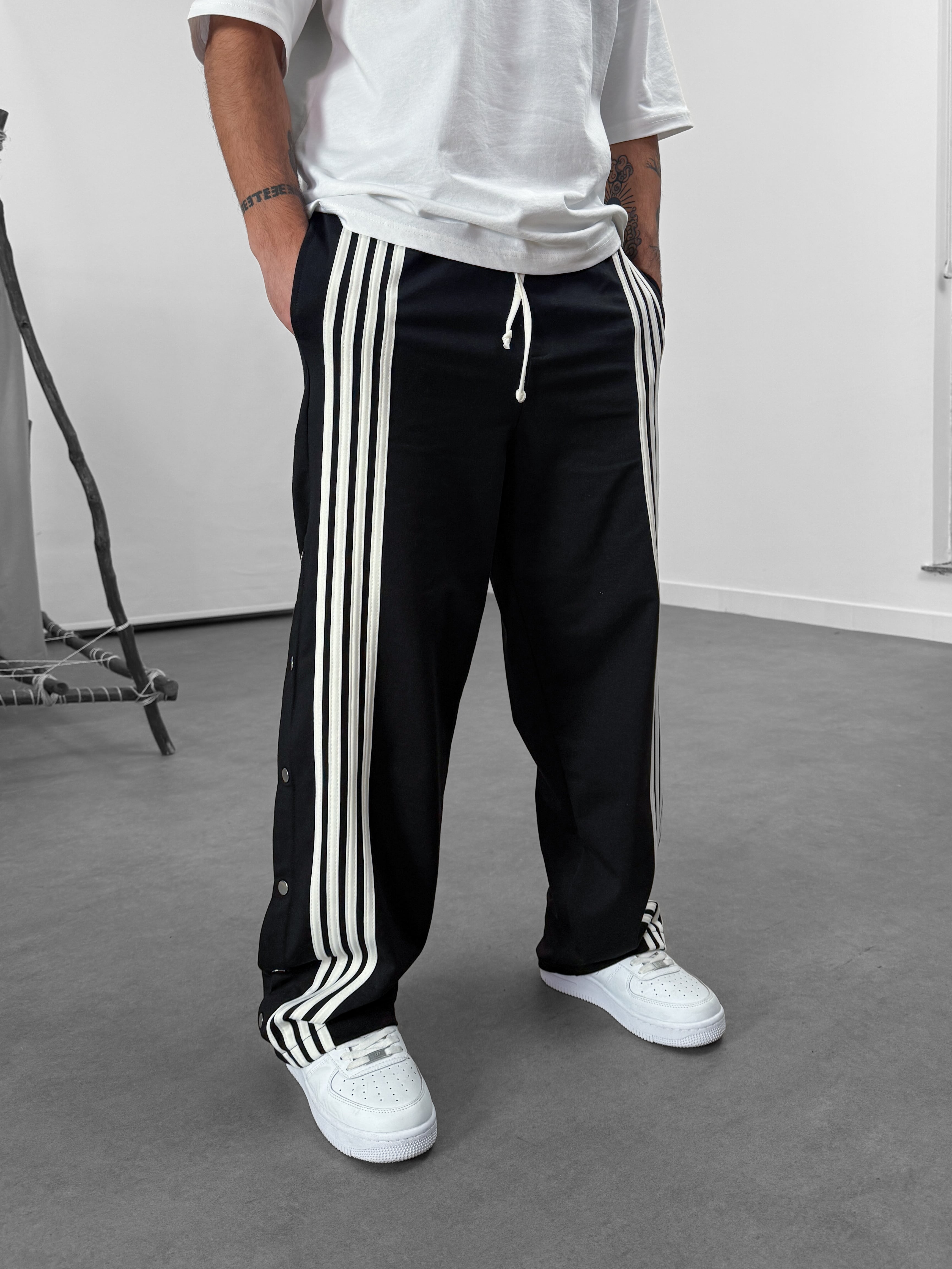 Şeritli Siyah Erkek Baggy Pantolon