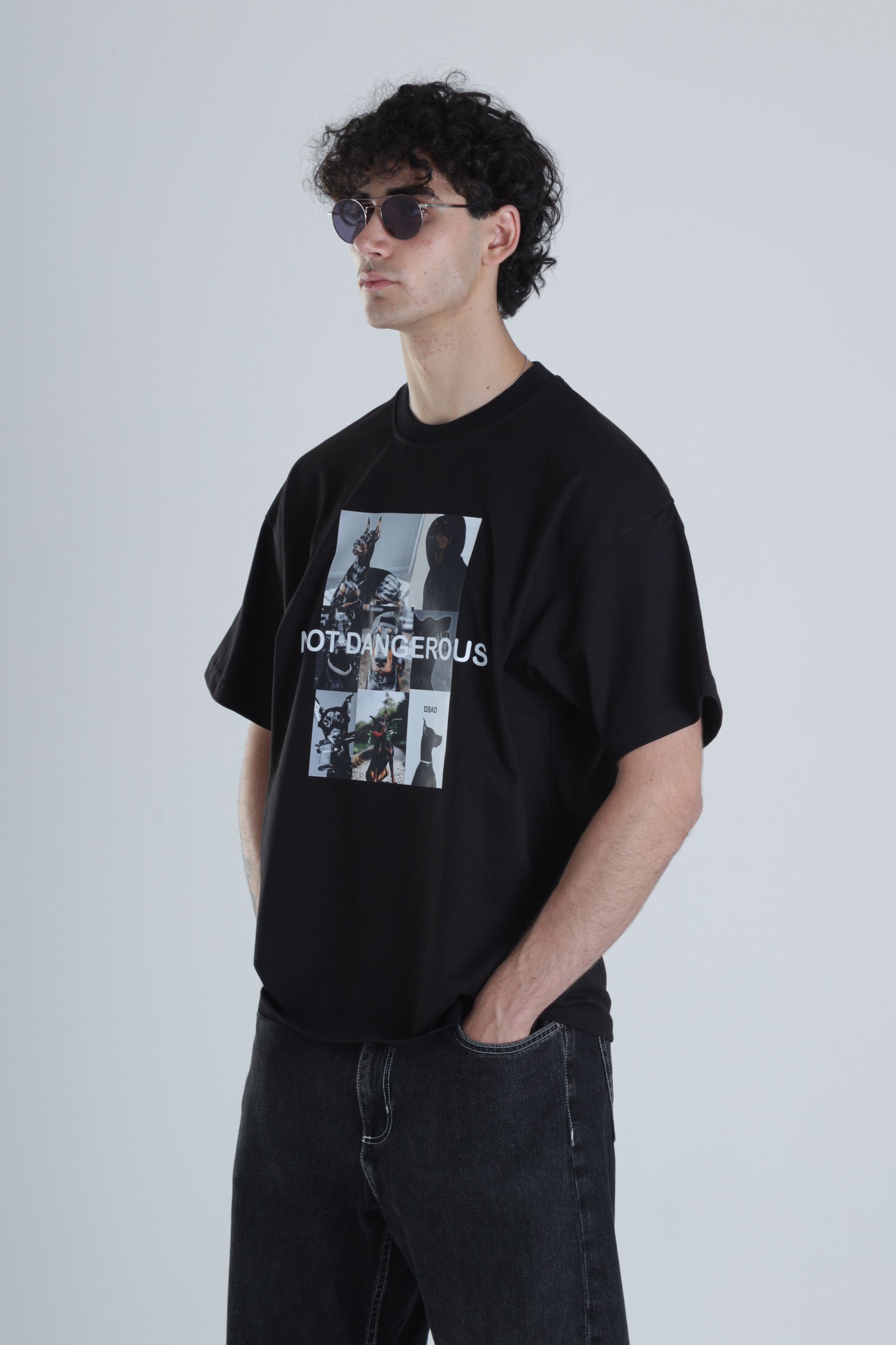 Not Dangerous Siyah Oversize Tasarım T-Shirt