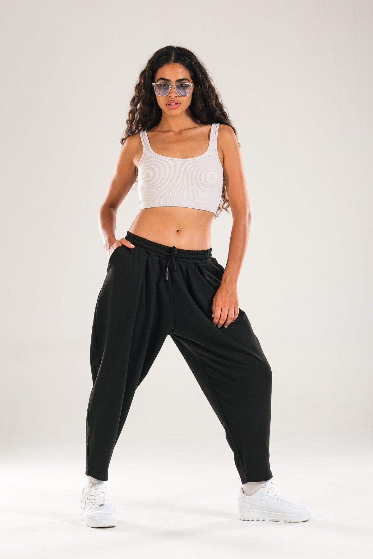 Pileli Siyah Jogger Pantolon