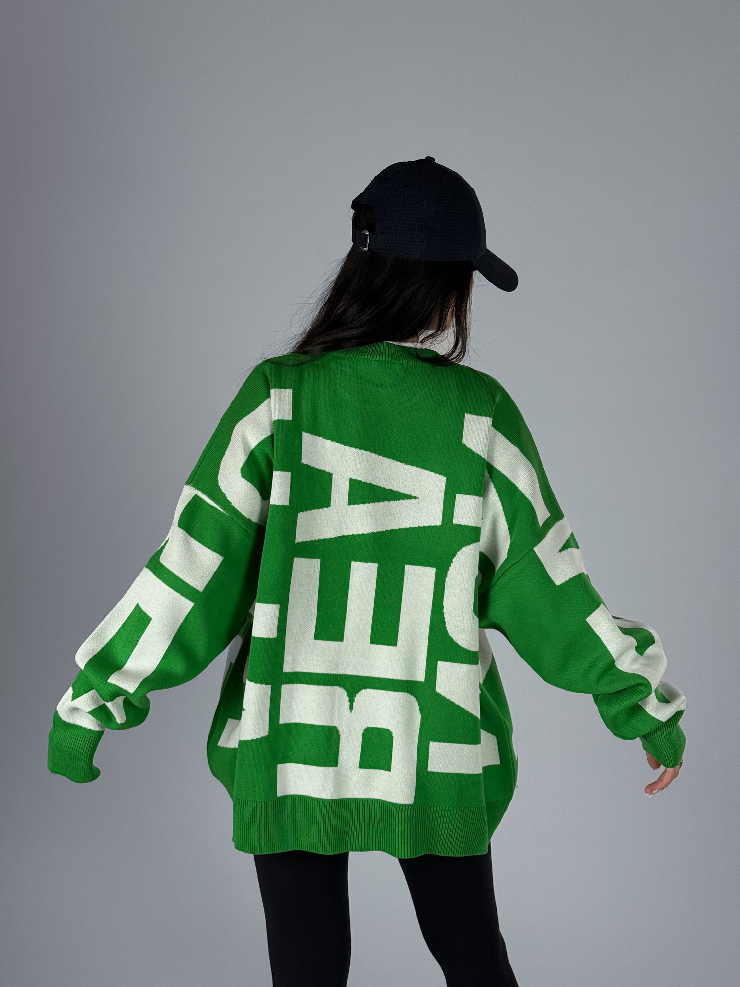 Bold Print Oversize Kadın Yeşil Sweat