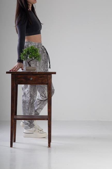 Gri Desenli Gabardin Jogger Pantolon