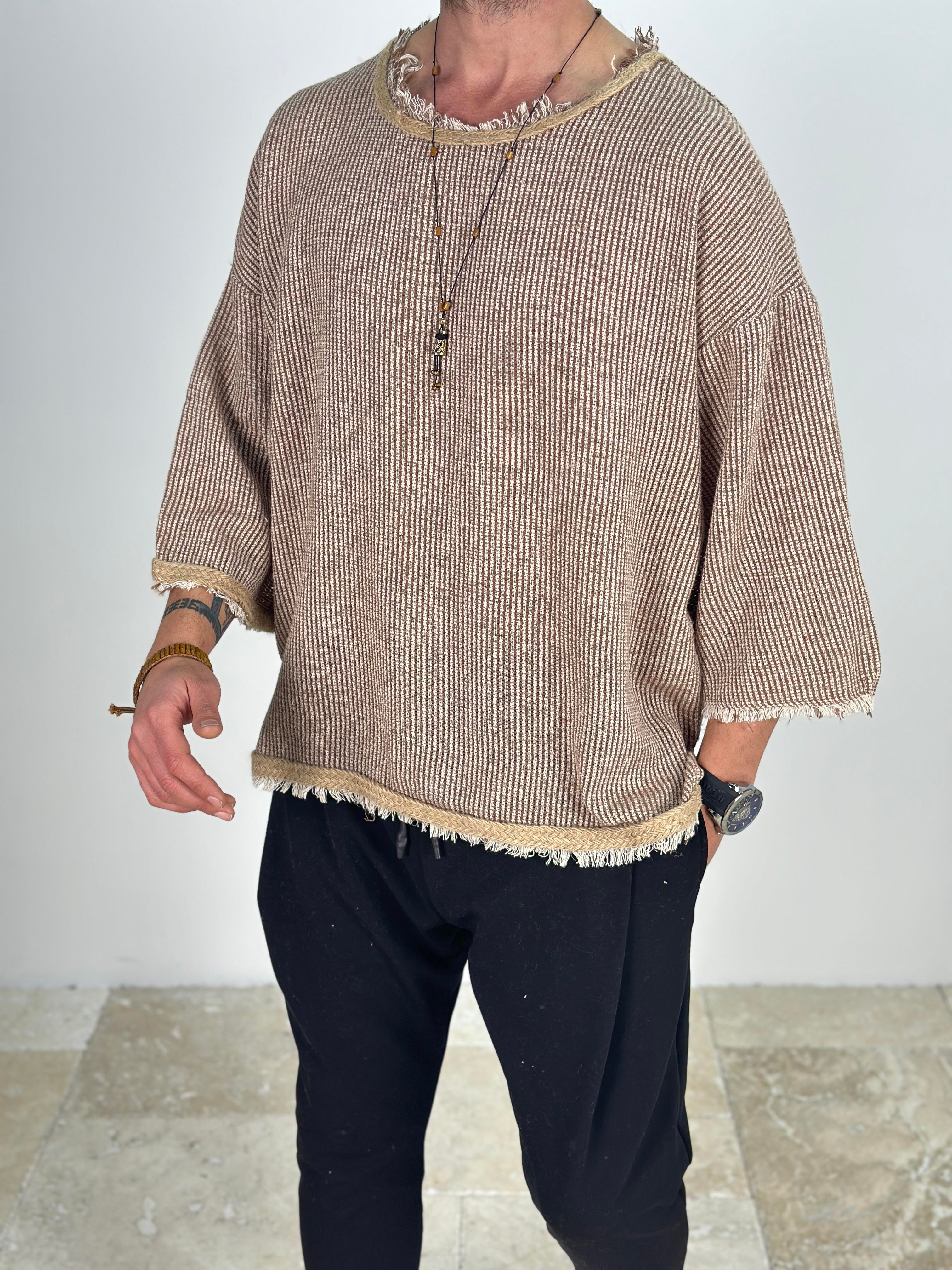 Fakir Kol Rattan Detaylı Bohem Kahve T-Shirt