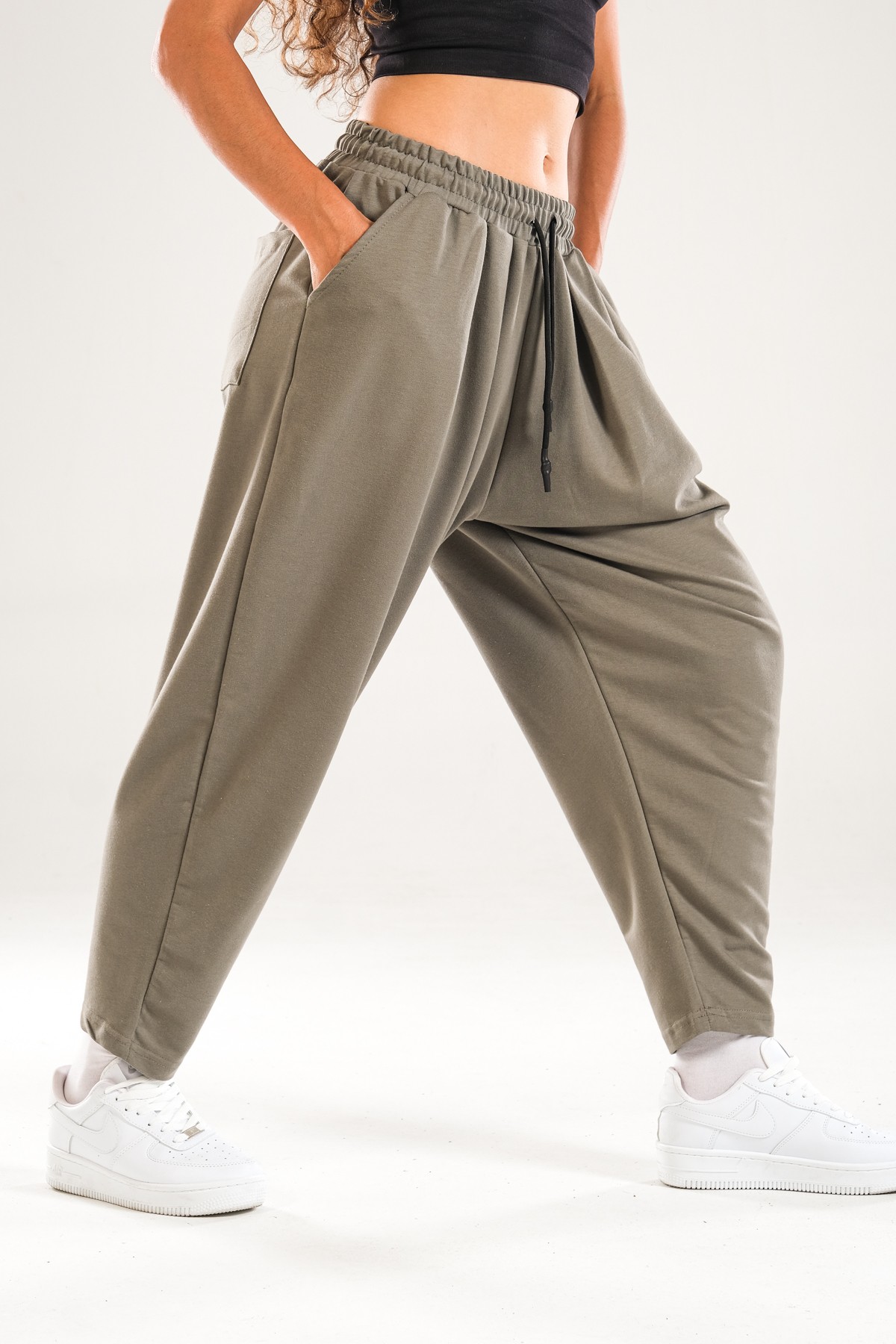 Yeşil Pileli Jogger Pantolon