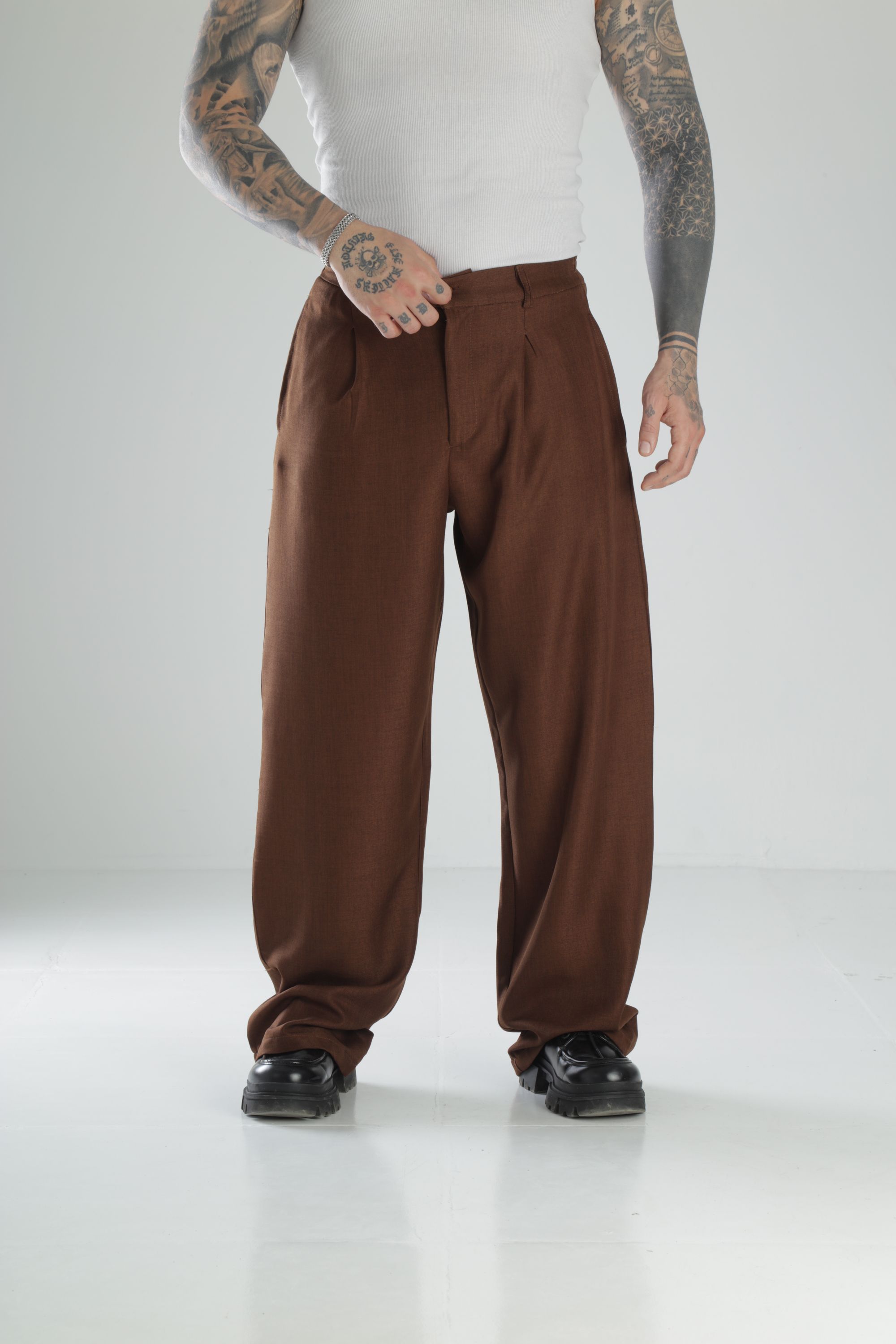 Double Face Kumaş Kahve Baggy Pantolon
