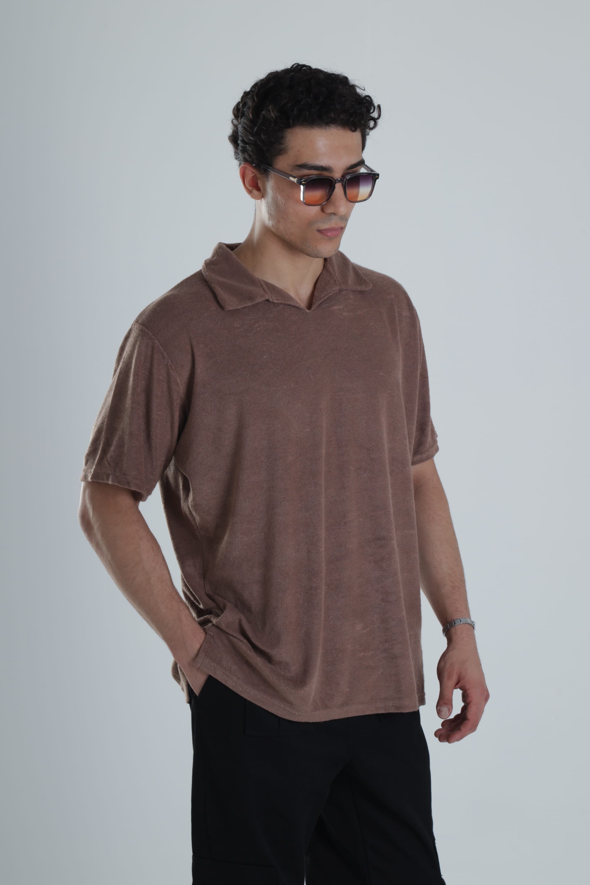 Erkek Kahve T-Shirt Dokuma Kumaş