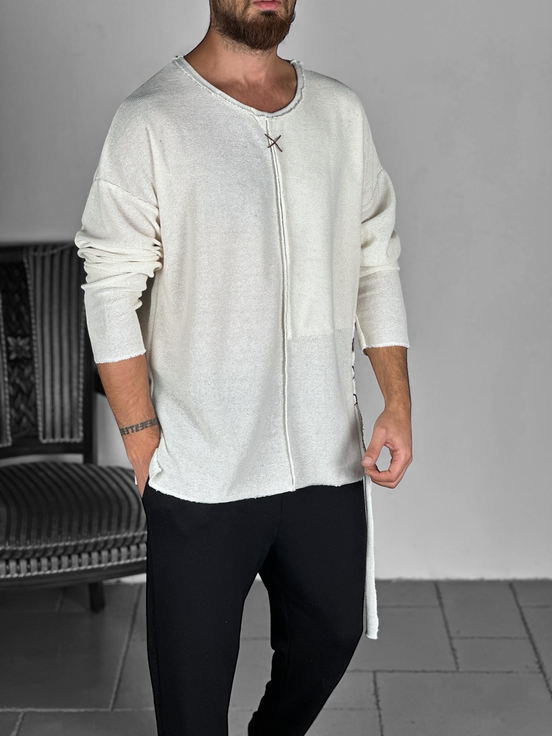 İp Detaylı Bej Bohem Sweat