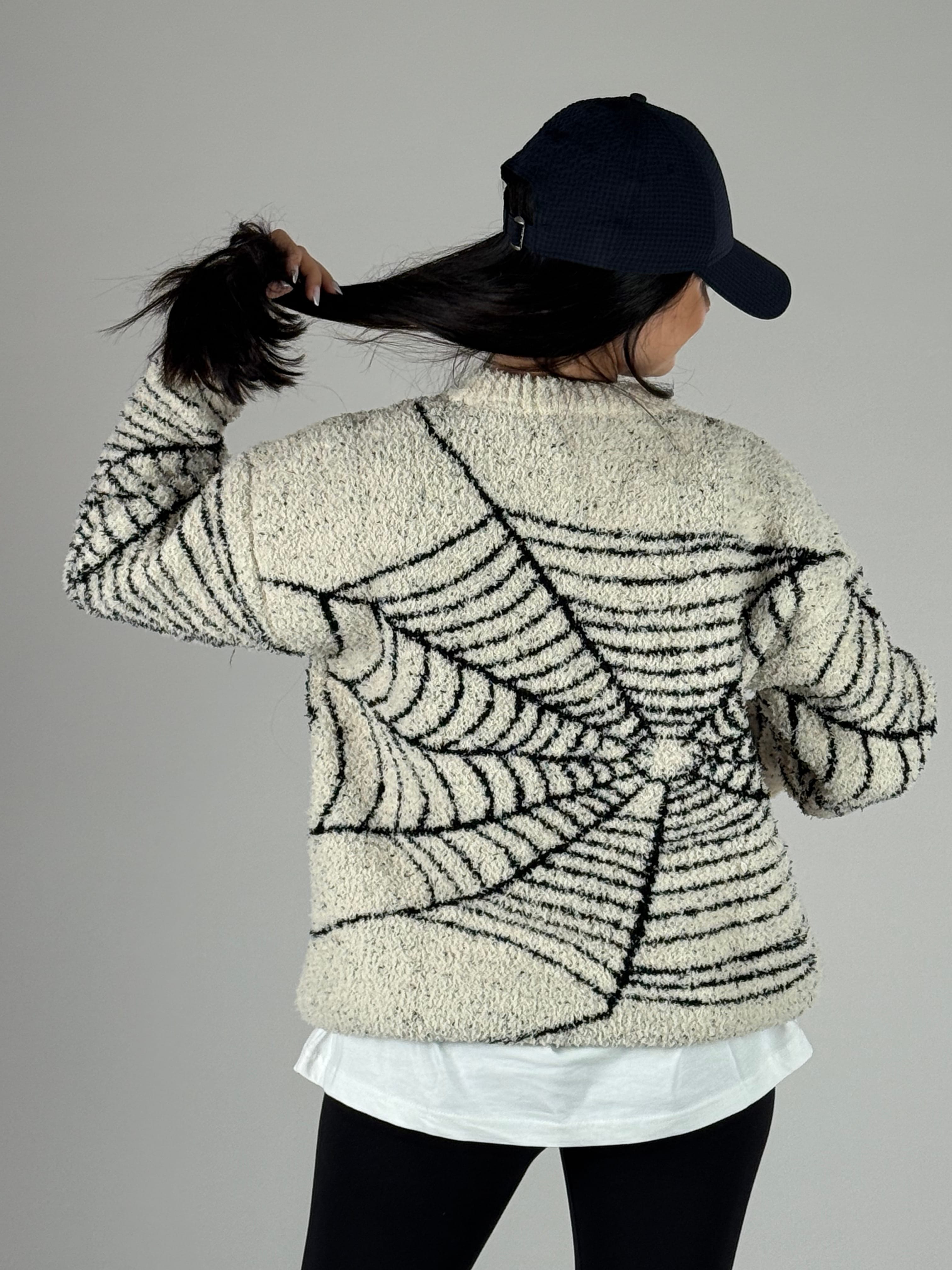 Ekru Örümcek Ağı Peluş Kadın Sweat