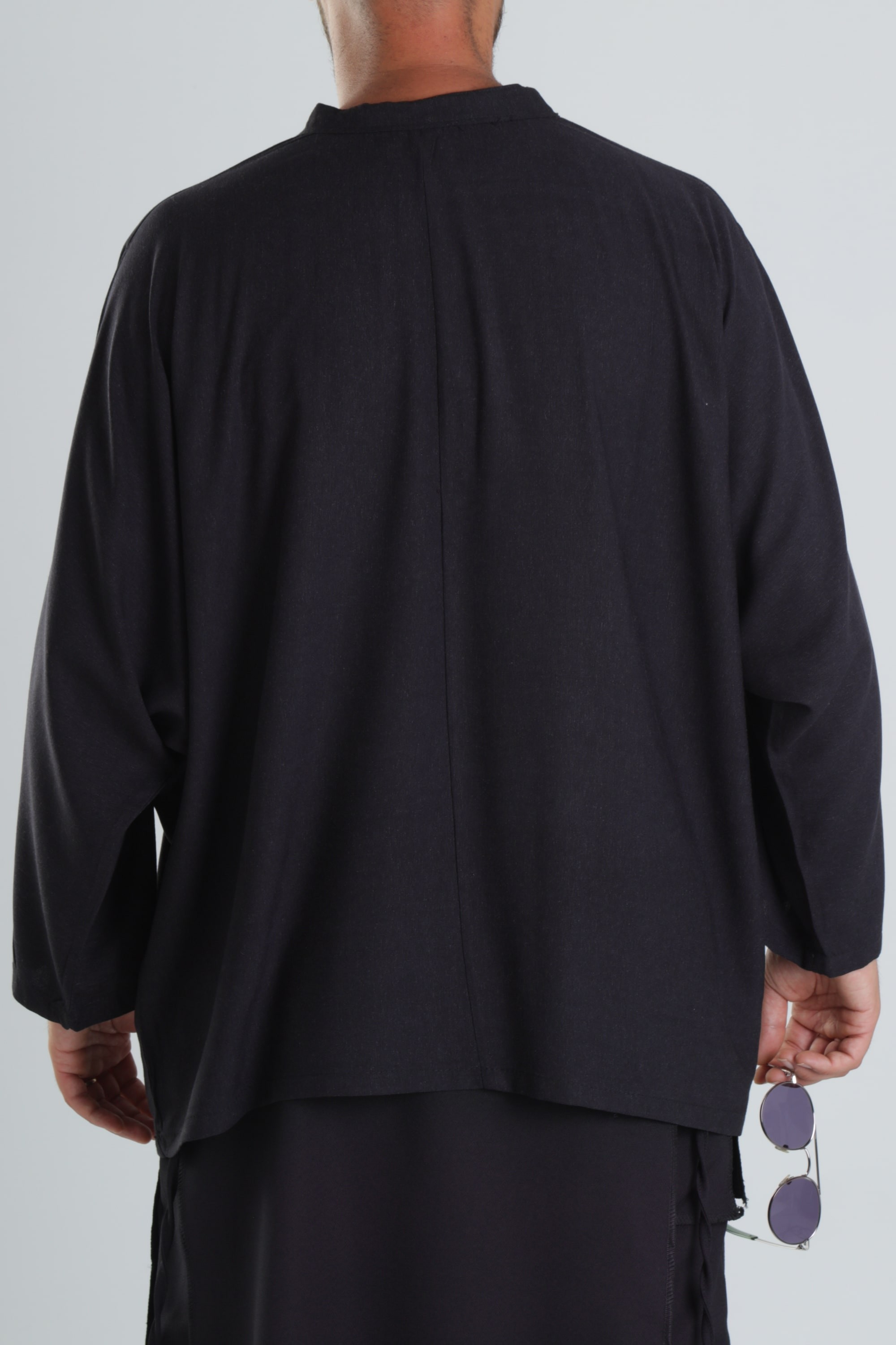 Keten Kumaş Oversize Siyah Tasarım T-Shirt