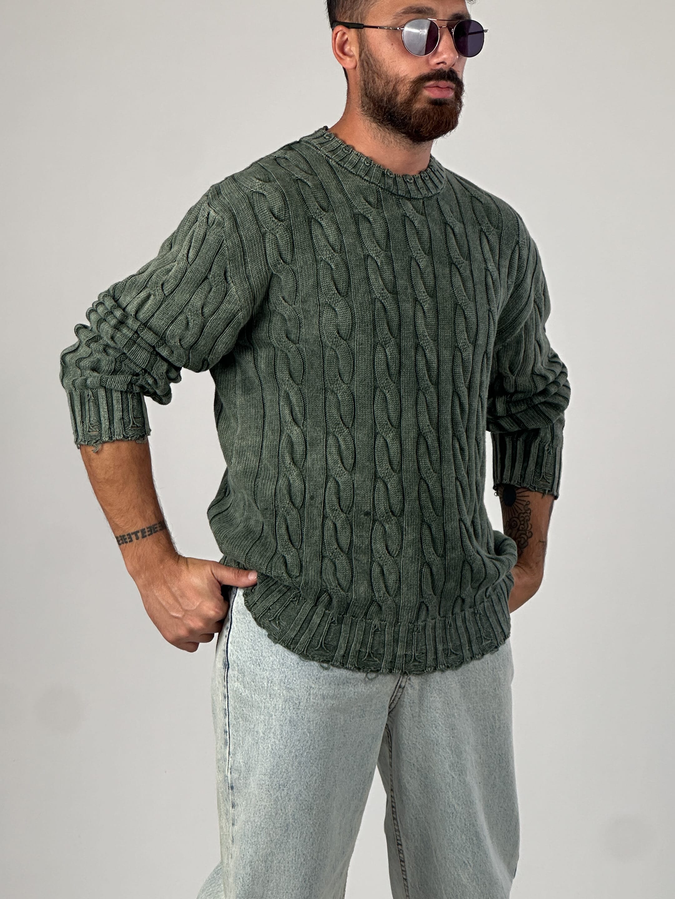 Haki Triko Erkek Sweatshirt