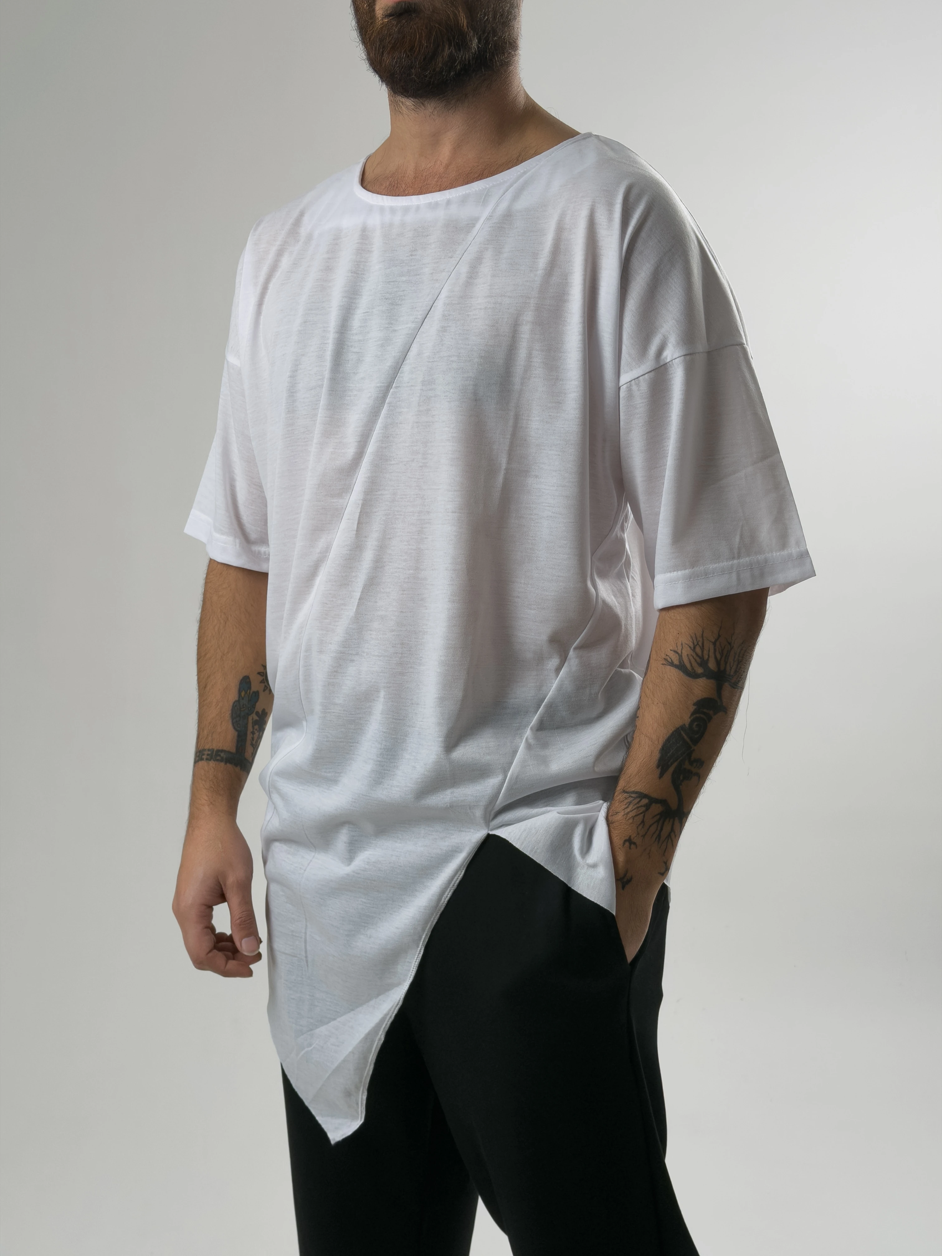 Asimetrik Erkek Beyaz T-Shirt COC2581