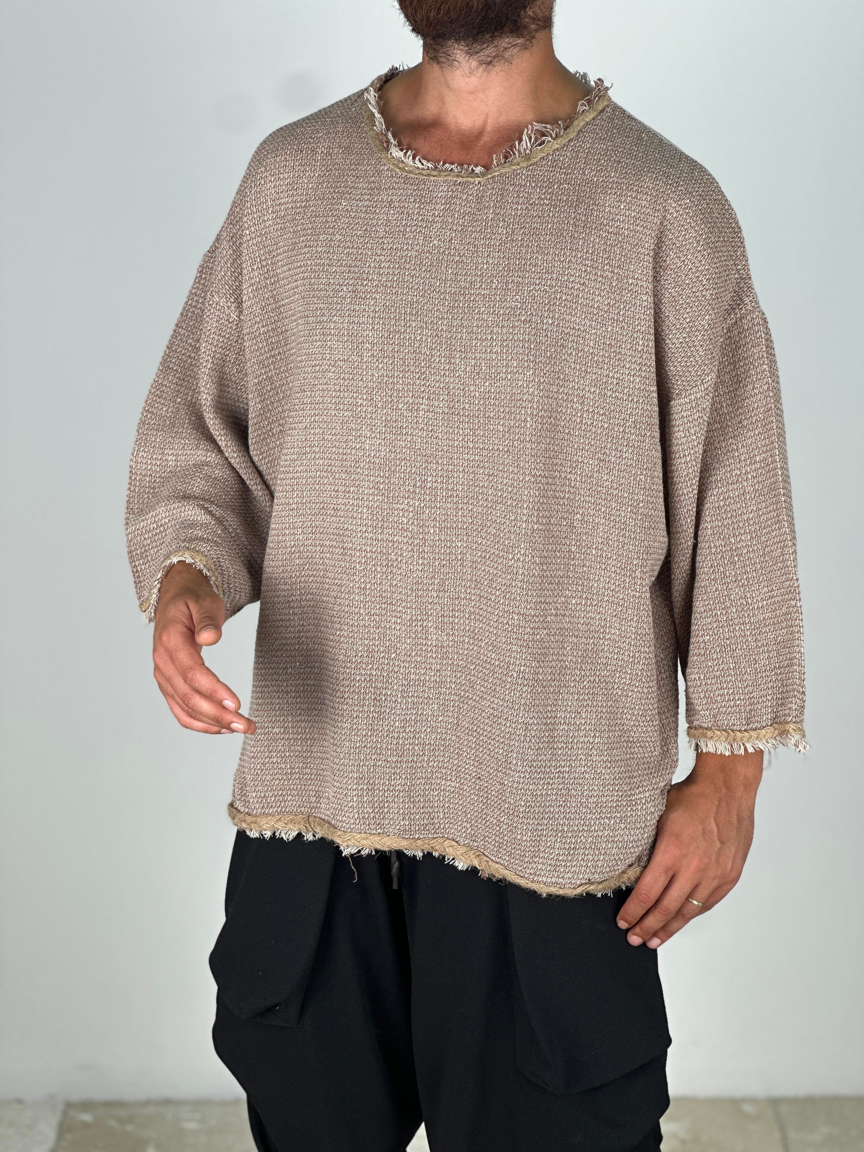 Buldan Kumaş Kahve Fakir Kol Bohem T-Shirt