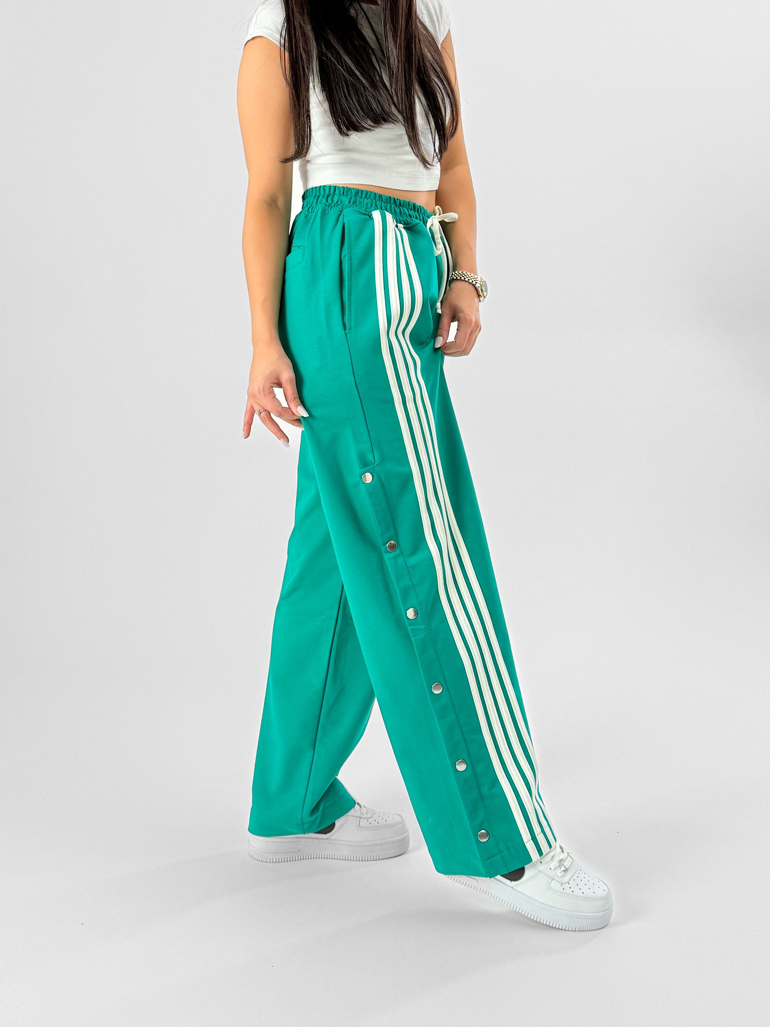 Kadın Şeritli Yeşil Baggy Pantolon