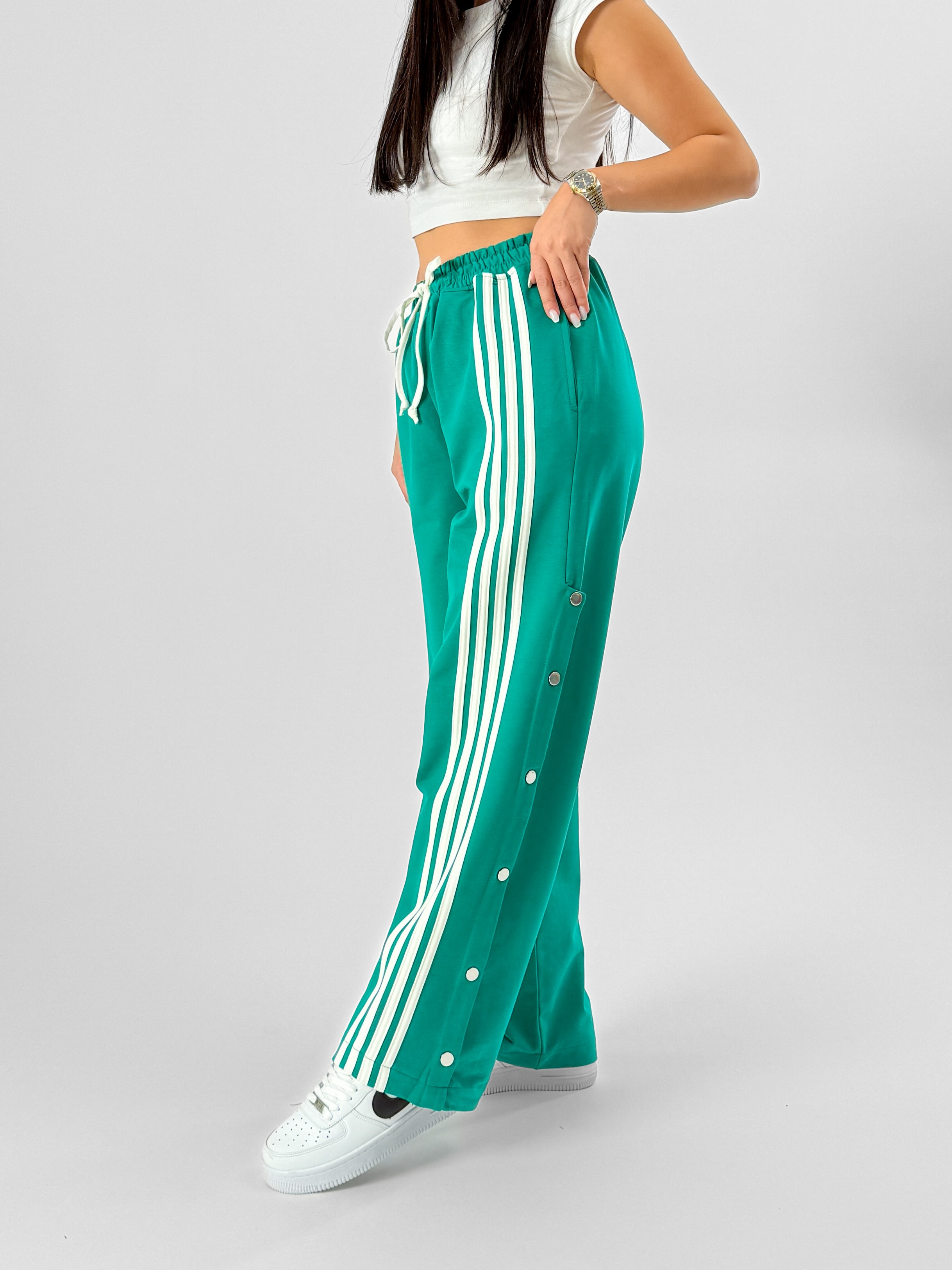 Kadın Şeritli Yeşil Baggy Pantolon