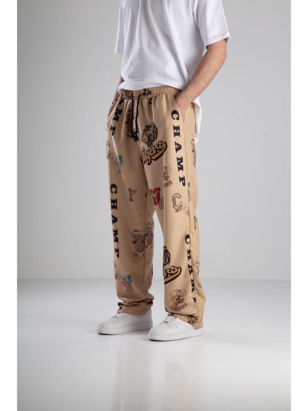 Tigers Desenli Dokuma Kumaş Baggy Pantolon