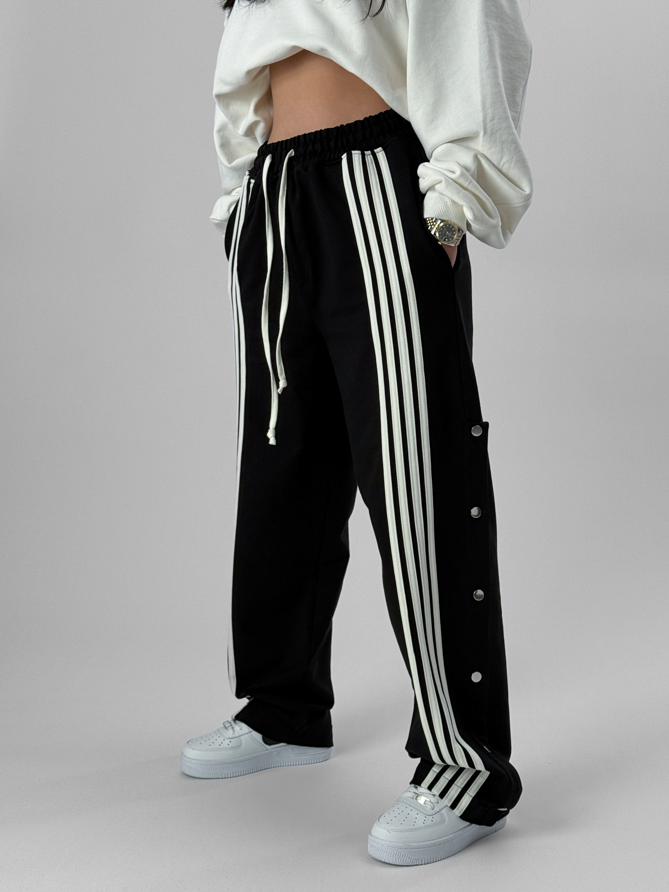 Kadın Şeritli Siyah Baggy Pantolon