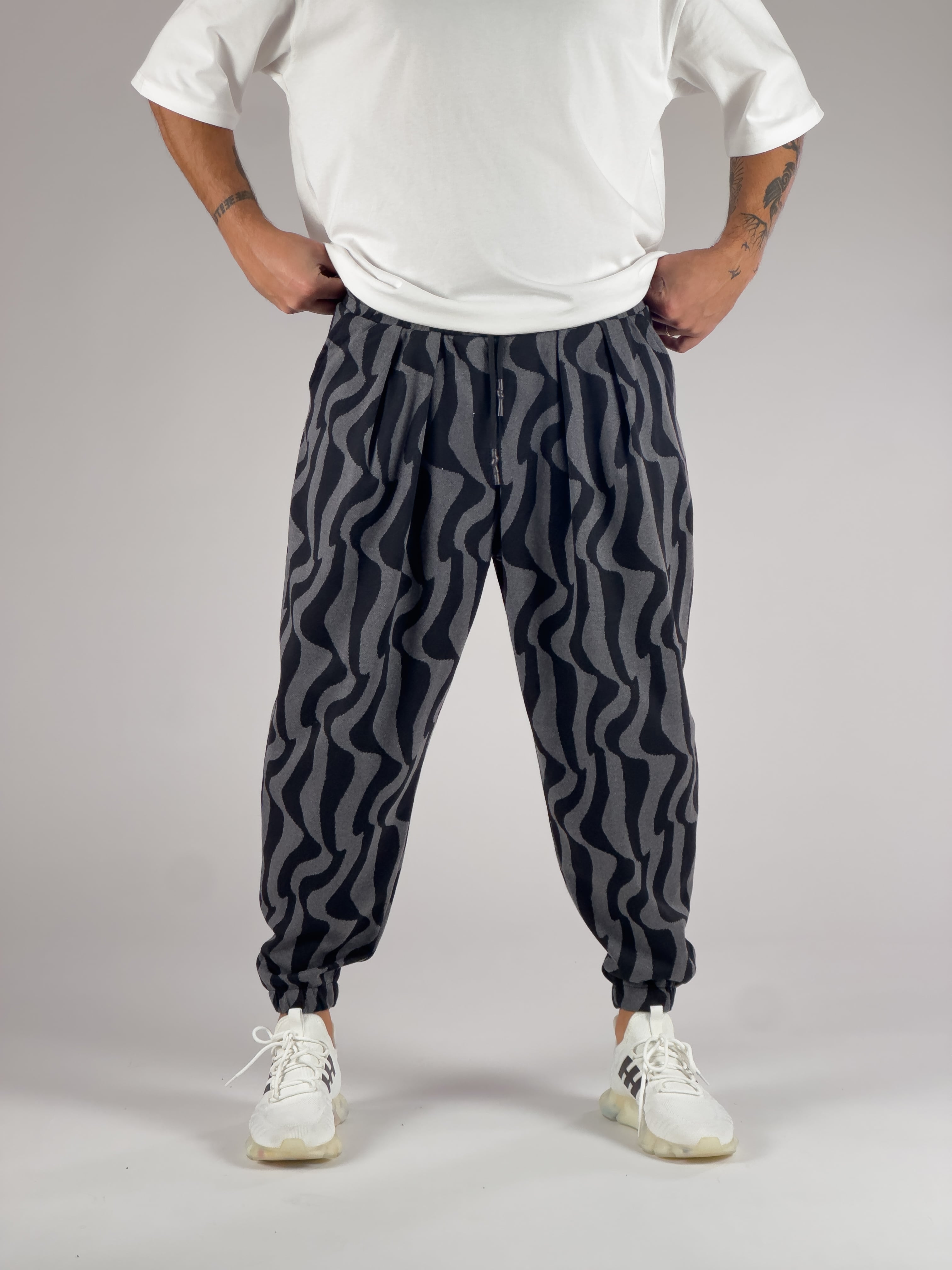 Dalga Desenli Pileli Jogger Pantolon