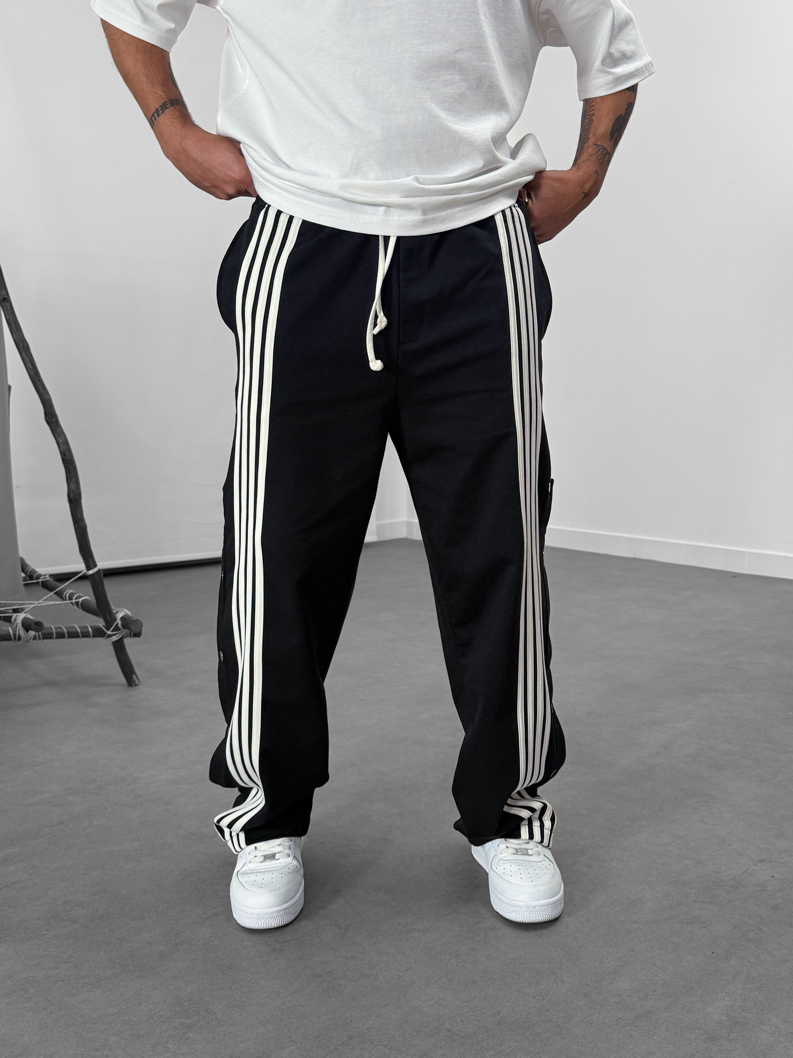 Şeritli Siyah Erkek Baggy Pantolon