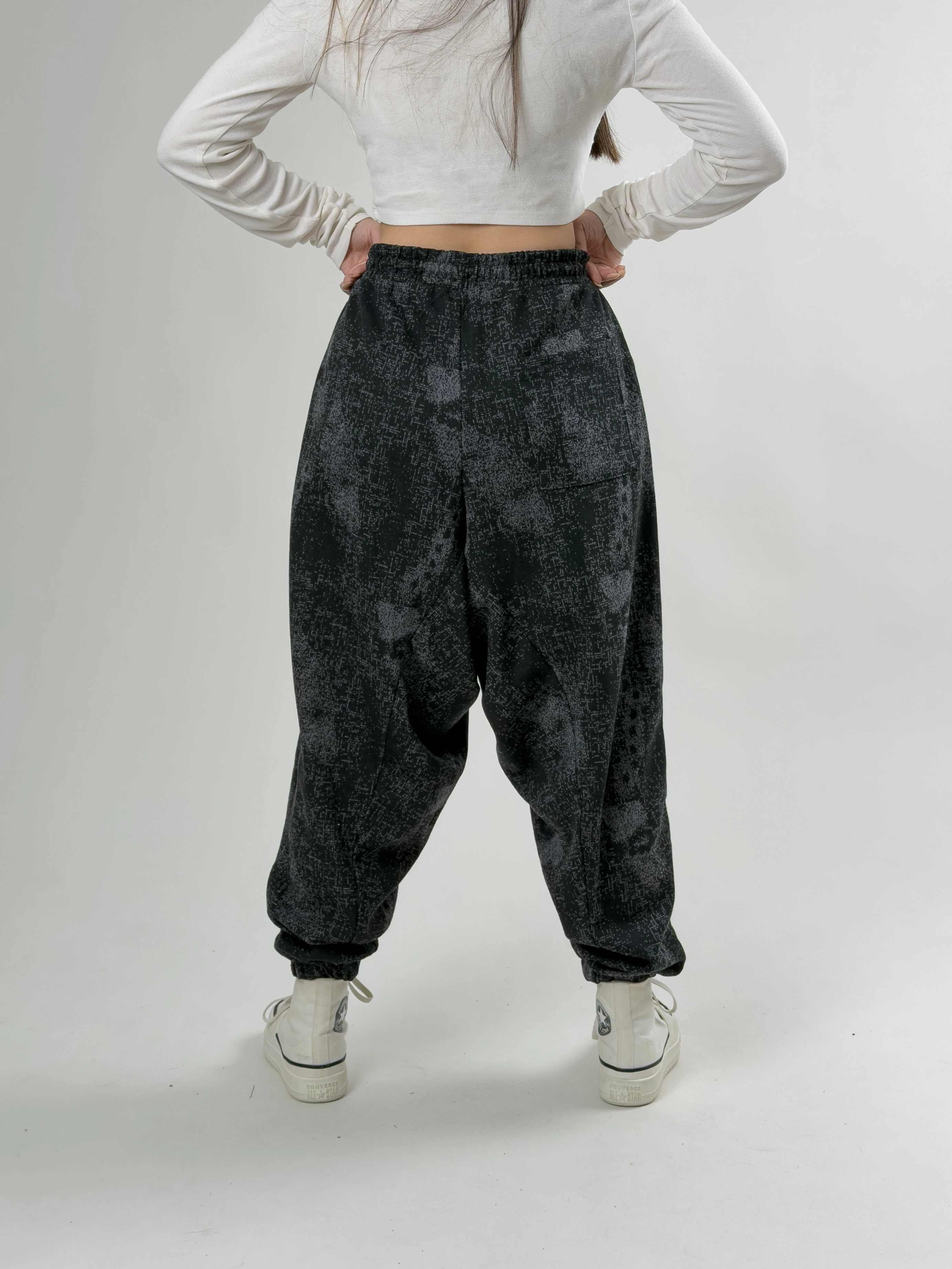 Kadın Siyah Desenli Spor Şalvar COC2623