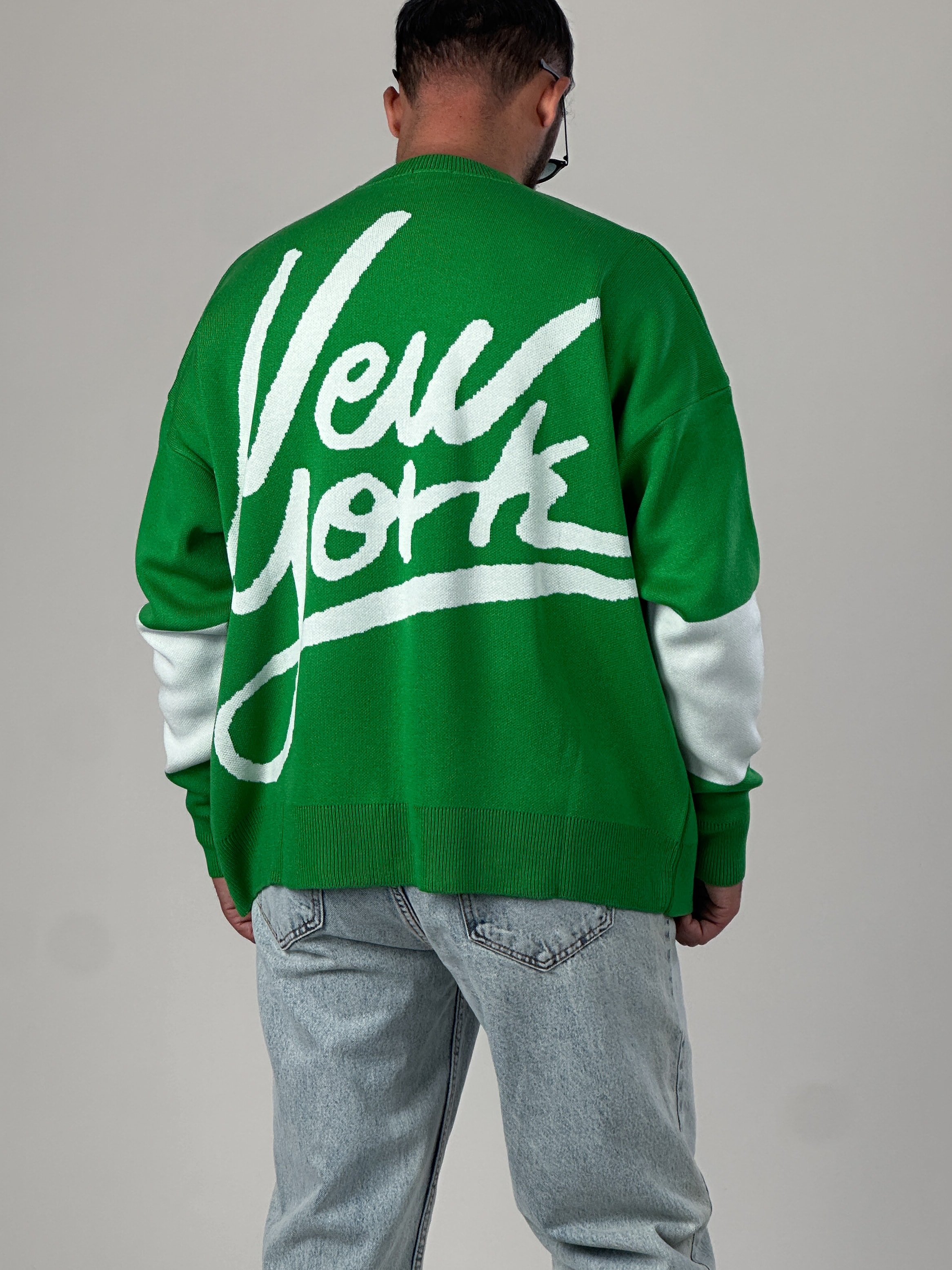 Oversize Yeşil New York Erkek Triko Sweat