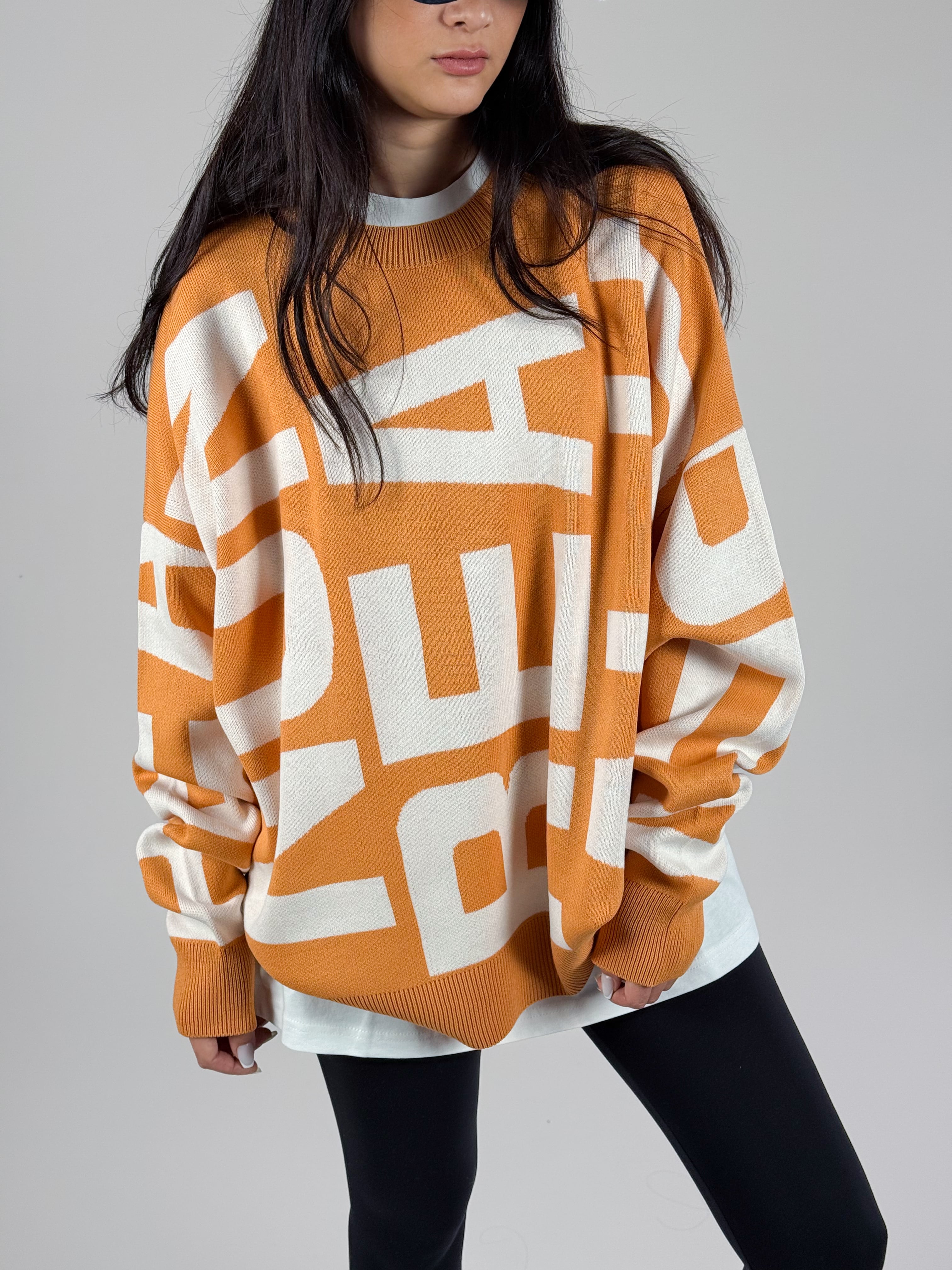 Bold Print Oversize Kadın Turuncu Sweat