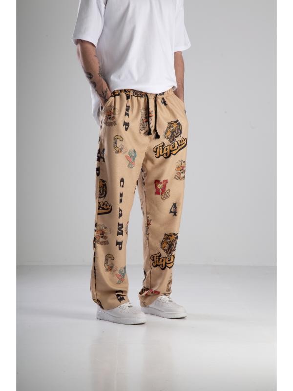 Tigers Desenli Dokuma Kumaş Baggy Pantolon