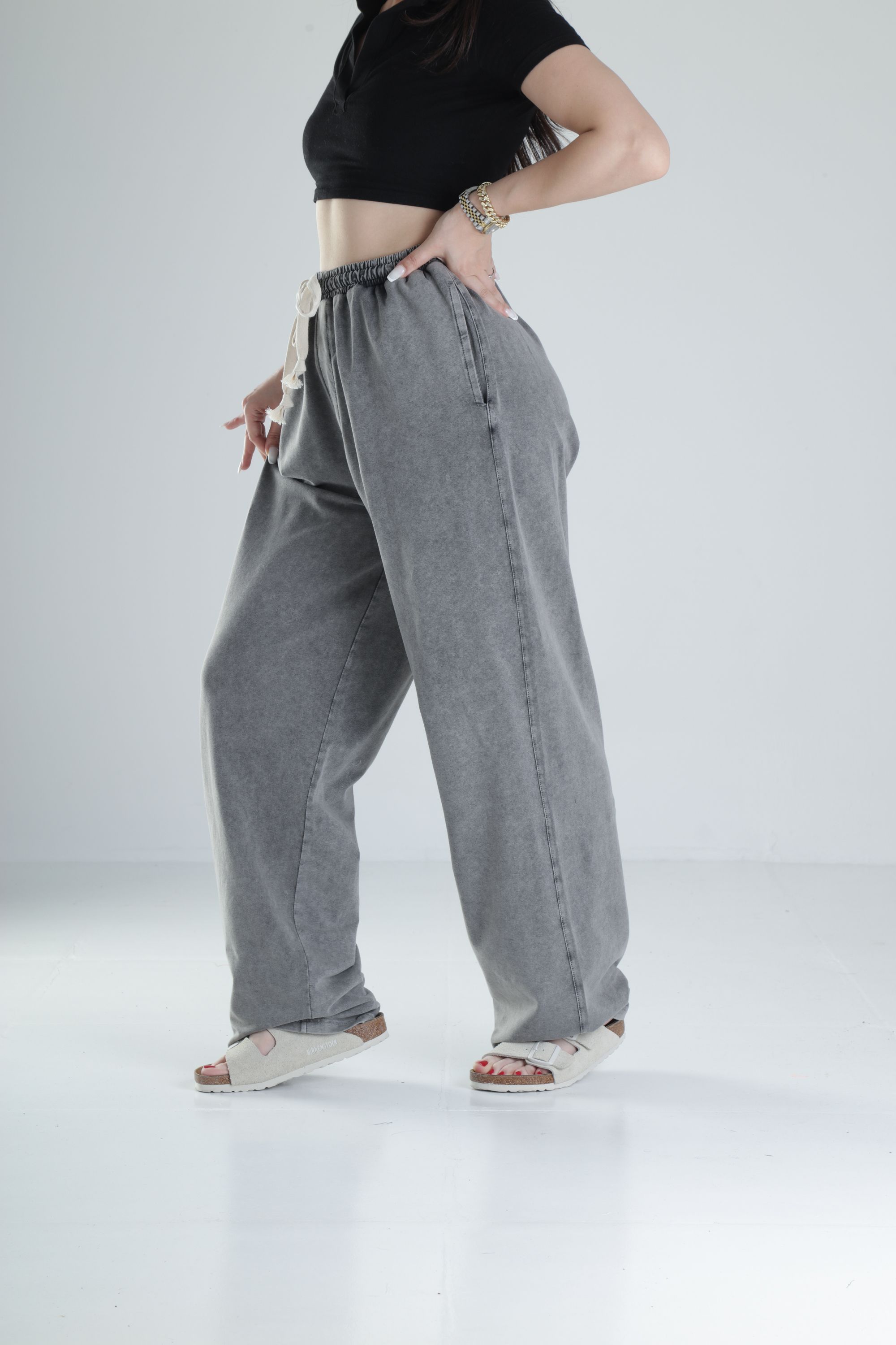 Oversize Yıkamalı Koyu Gri Eşofman
