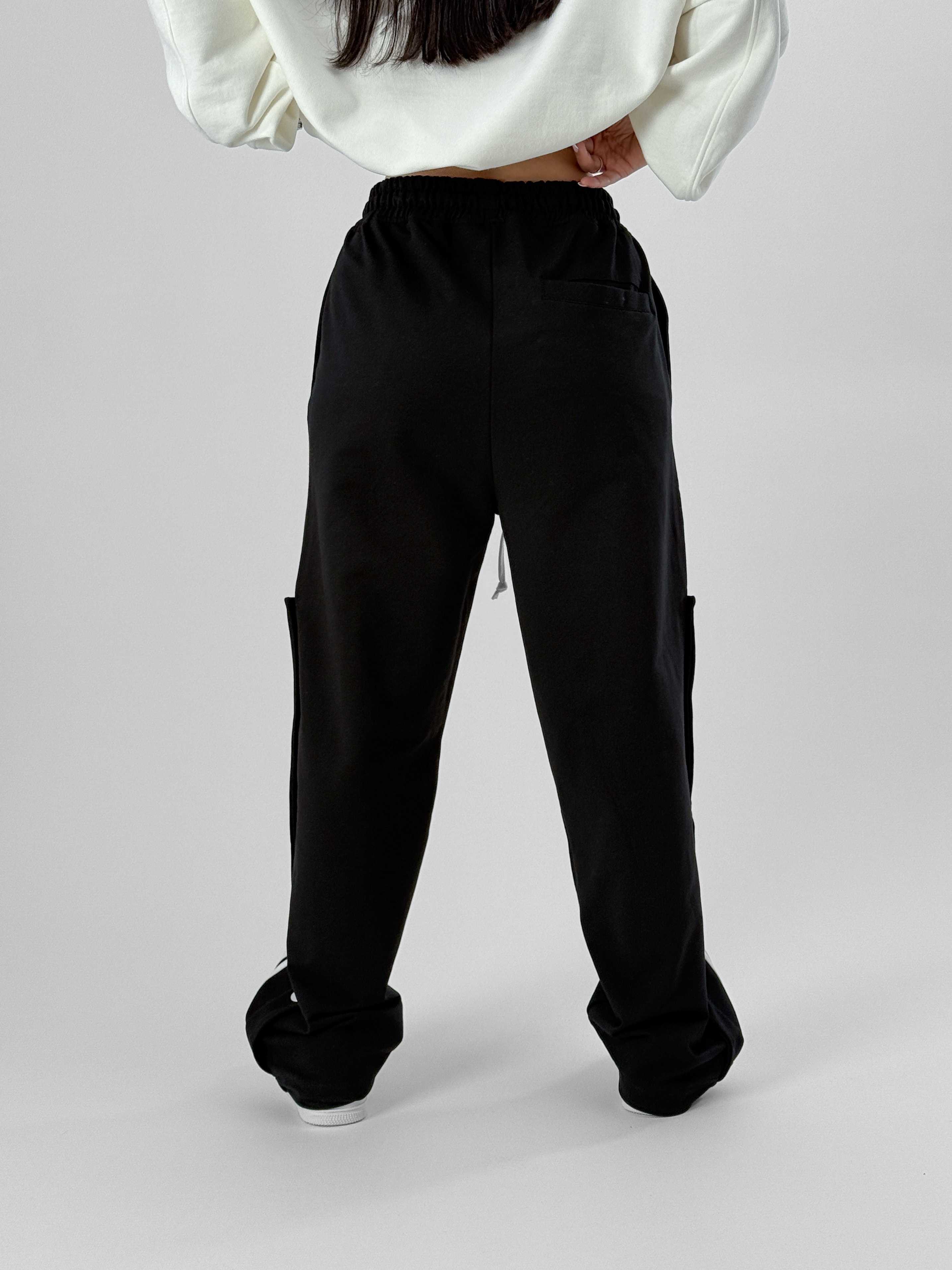 Kadın Şeritli Siyah Baggy Pantolon