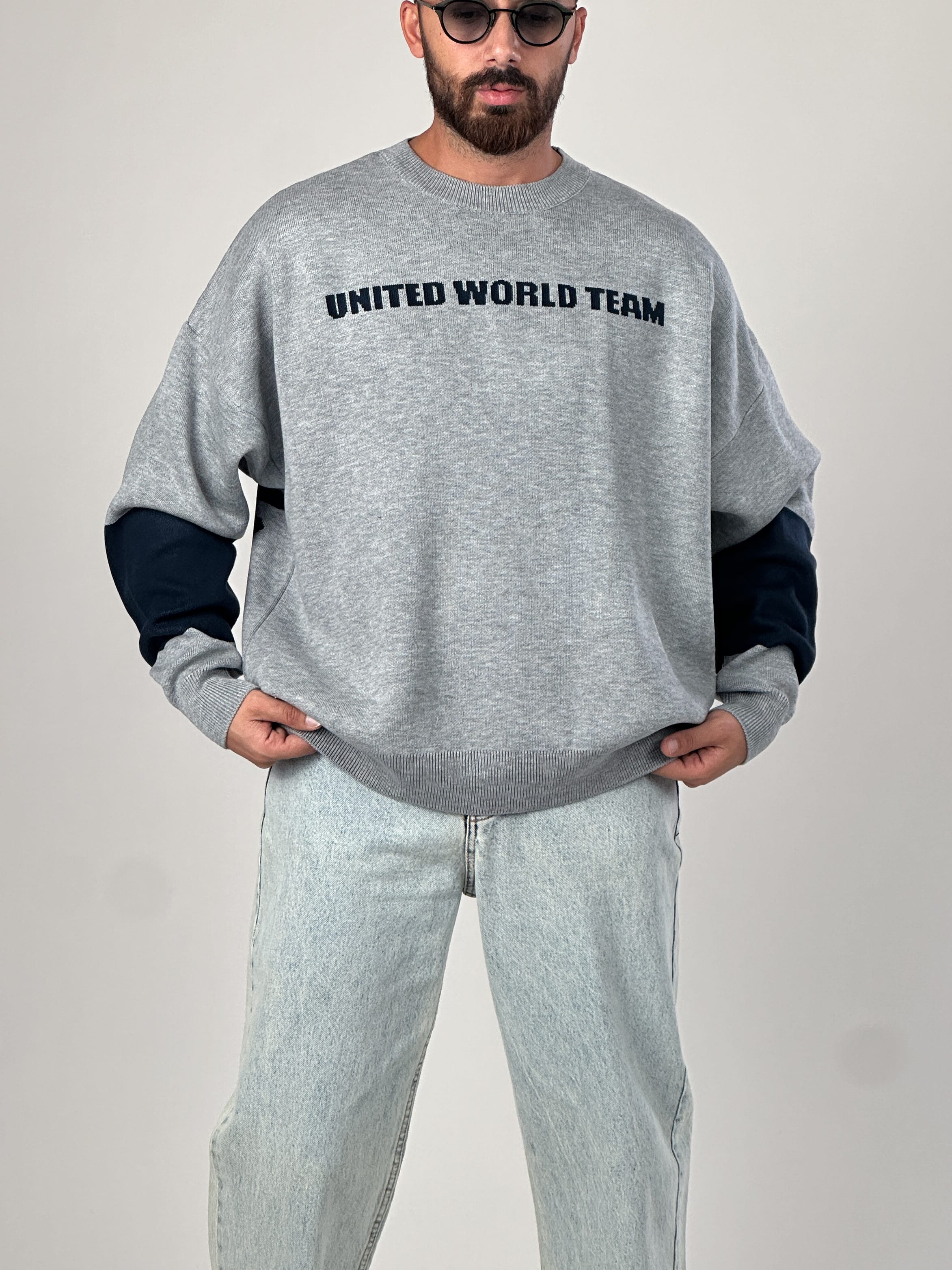 Oversize Gri New York Erkek Triko Sweat