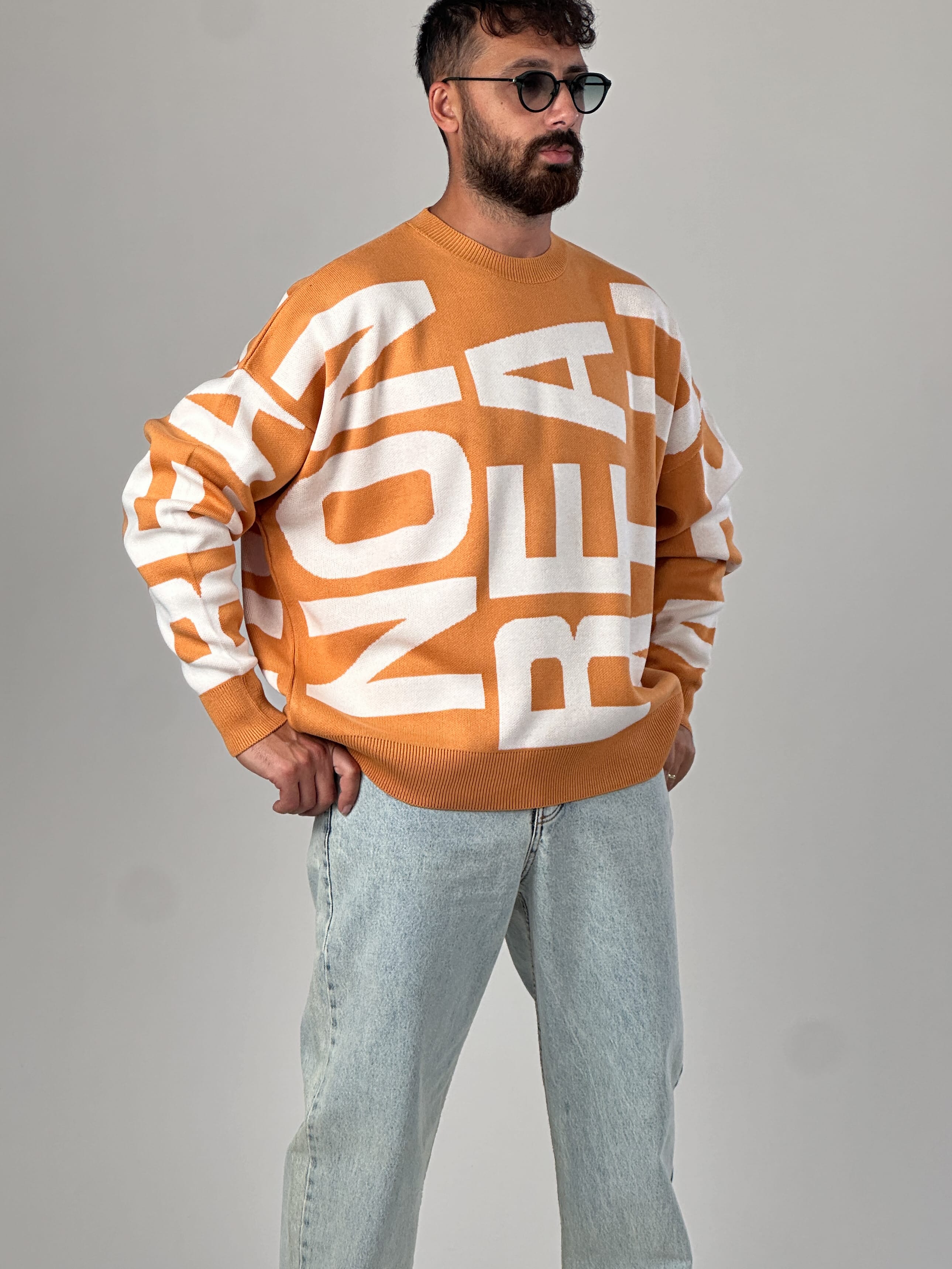 Bold Print Oversize Turuncu Erkek Sweat