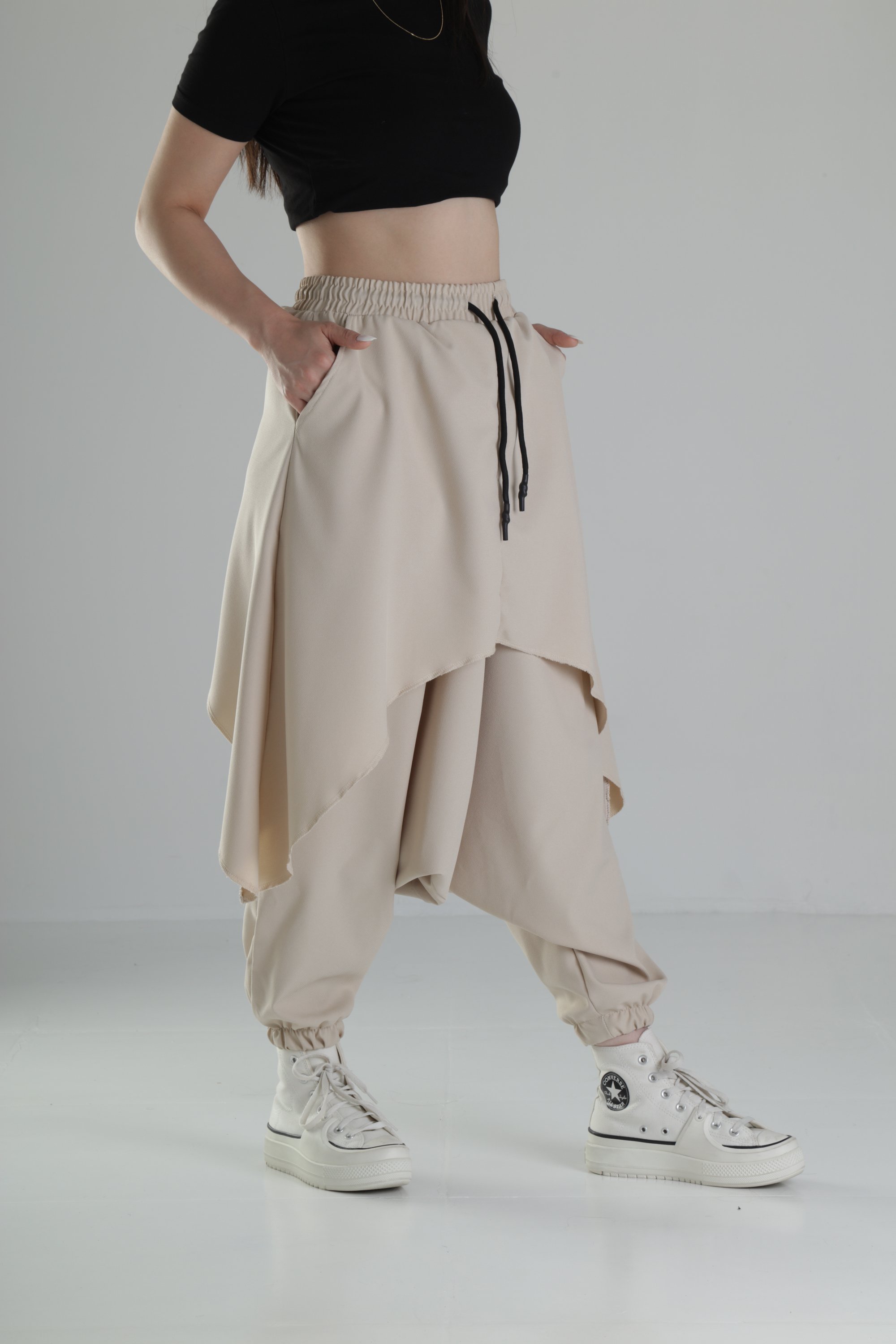 Oversize Şalvarlı Bej Jogger Pantolon