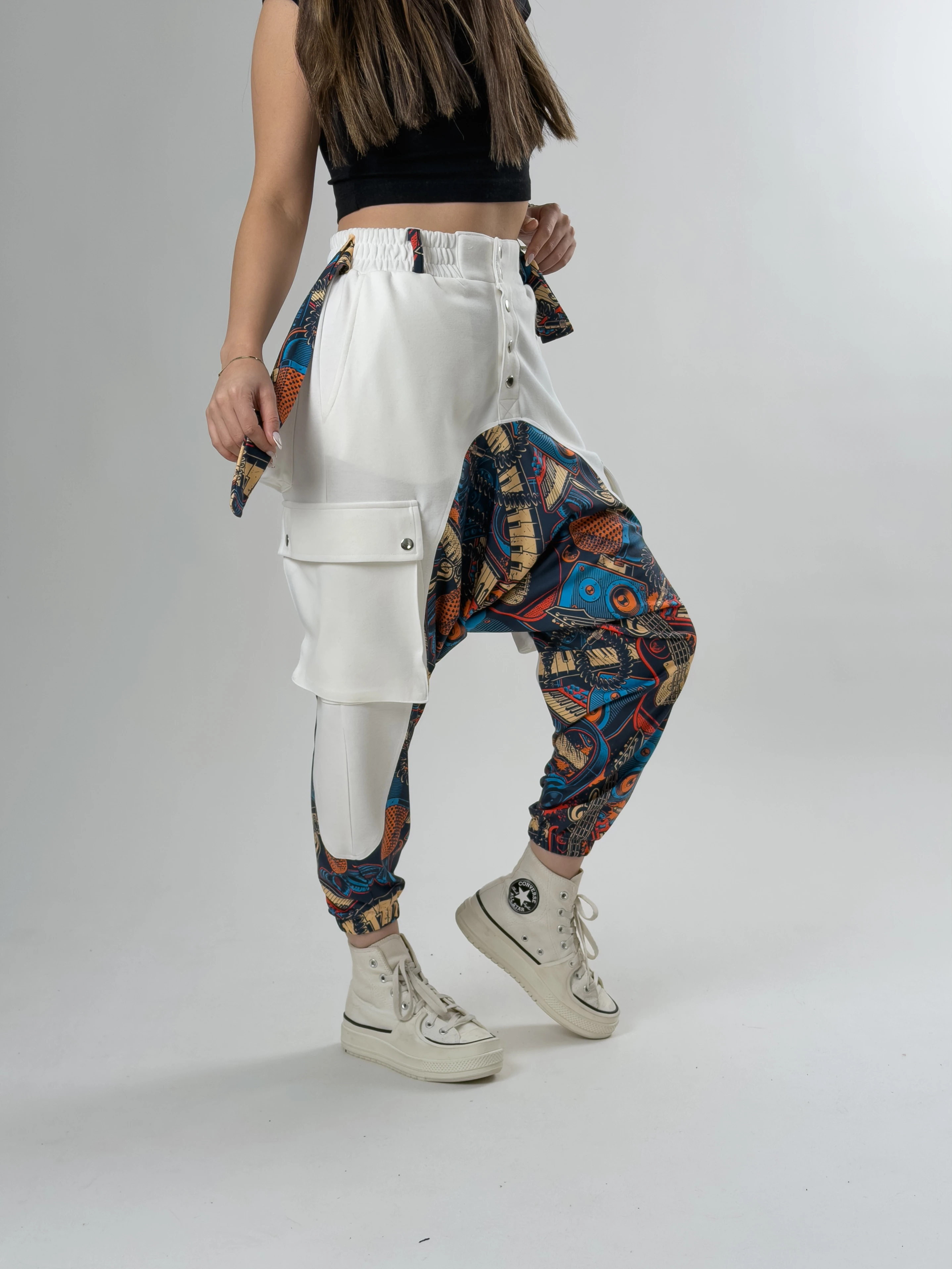 Kadın Garni Tasarım Müzik Desenli Spor Şalvar COC2635