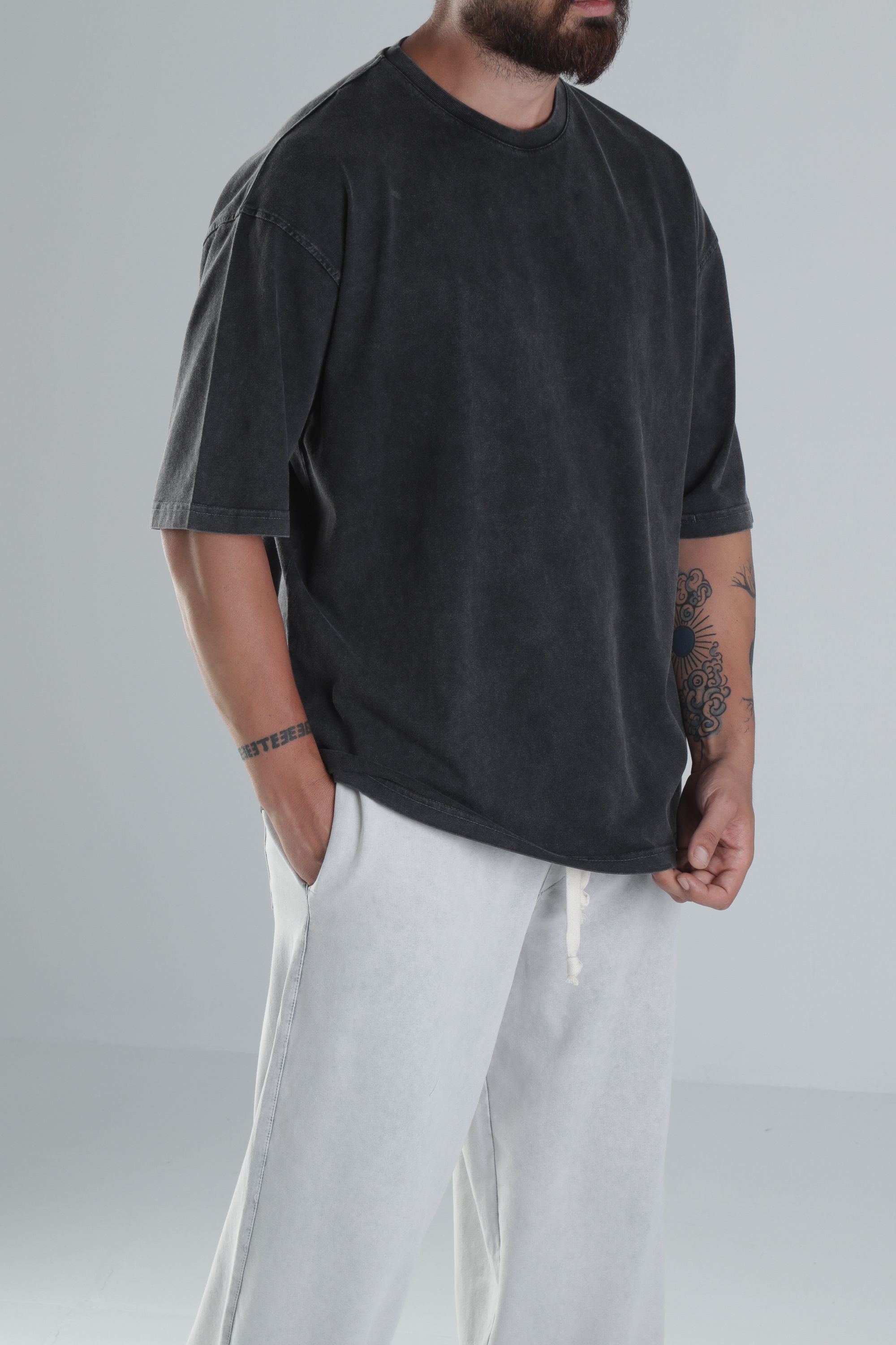 Yıkamalı Antrasit Oversize T-Shirt