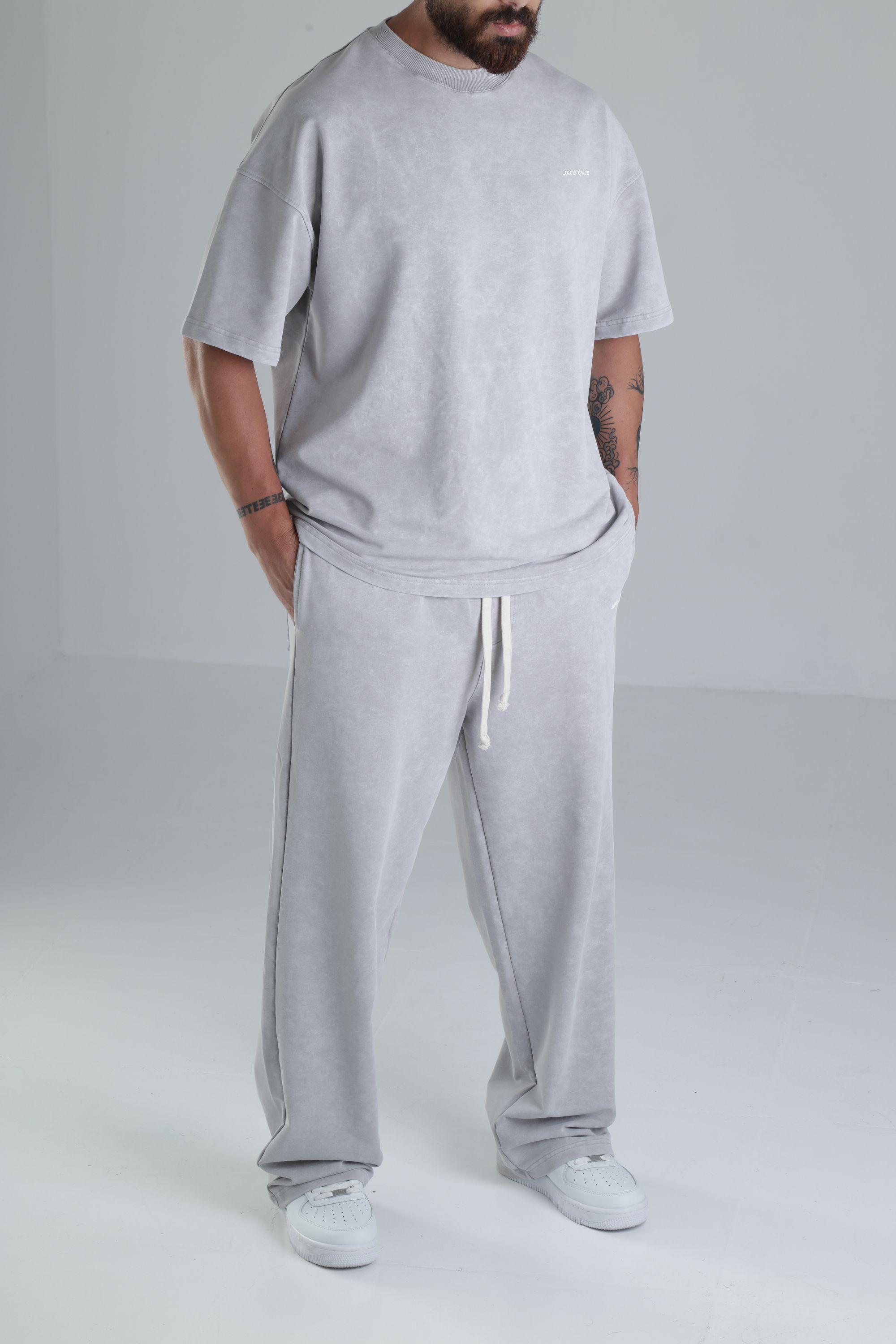 Yıkamalı Gri Oversize Takım