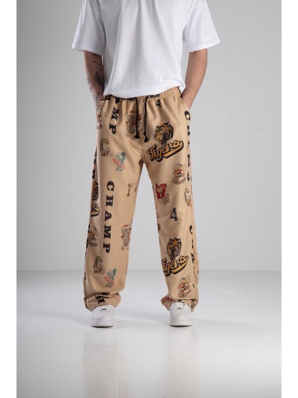 Tigers Desenli Dokuma Kumaş Baggy Pantolon