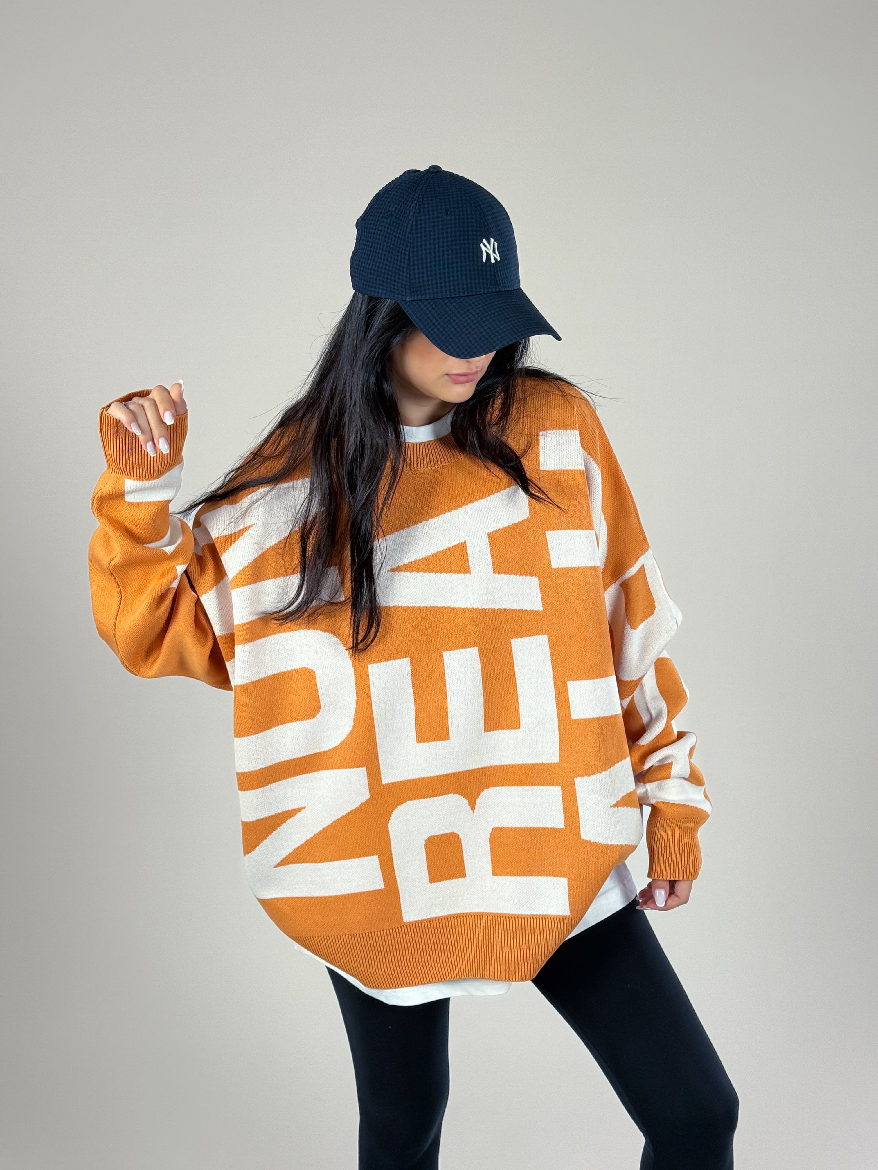 Bold Print Oversize Kadın Turuncu Sweat