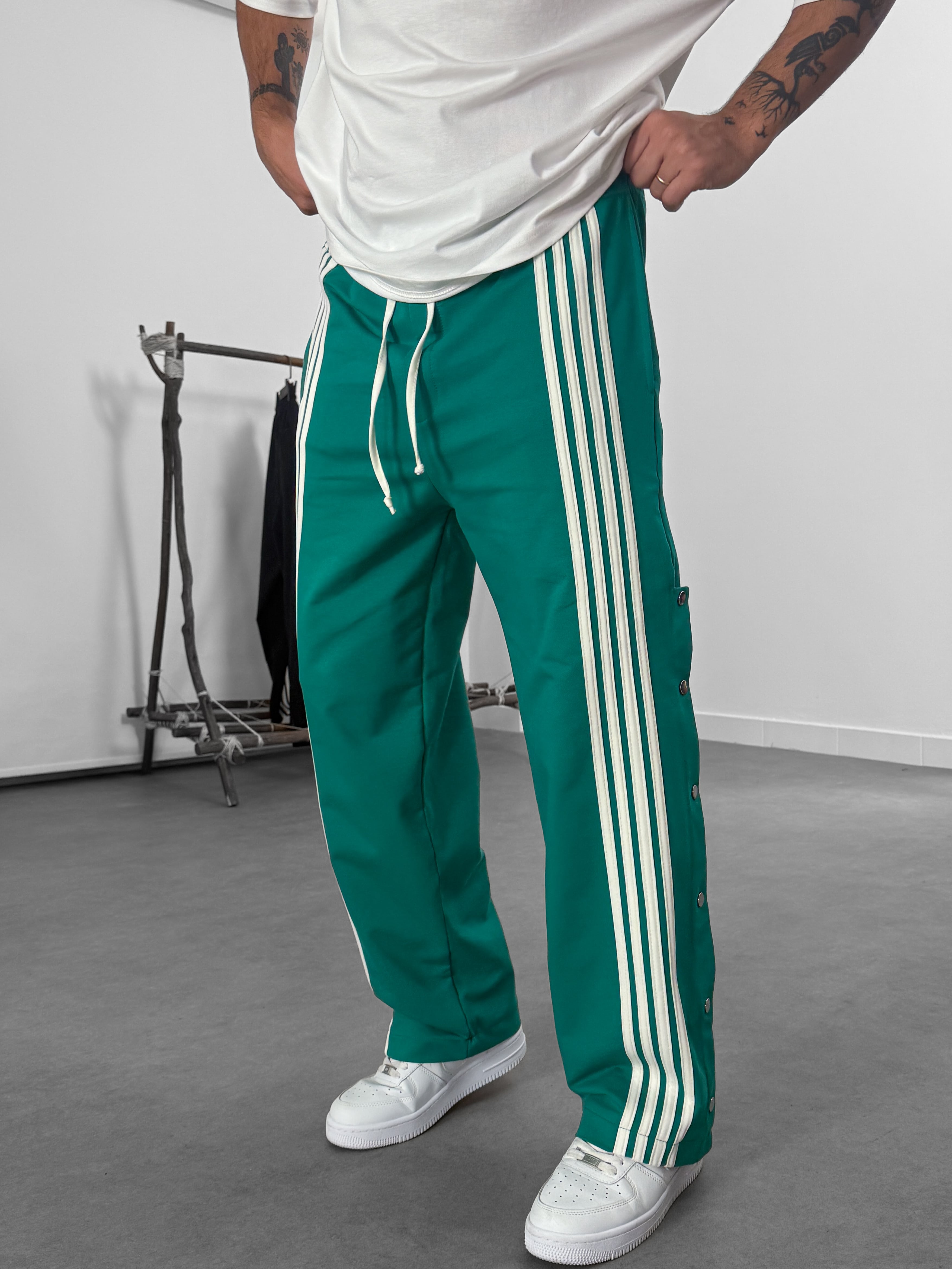 Şeritli Yeşil Erkek Baggy Pantolon