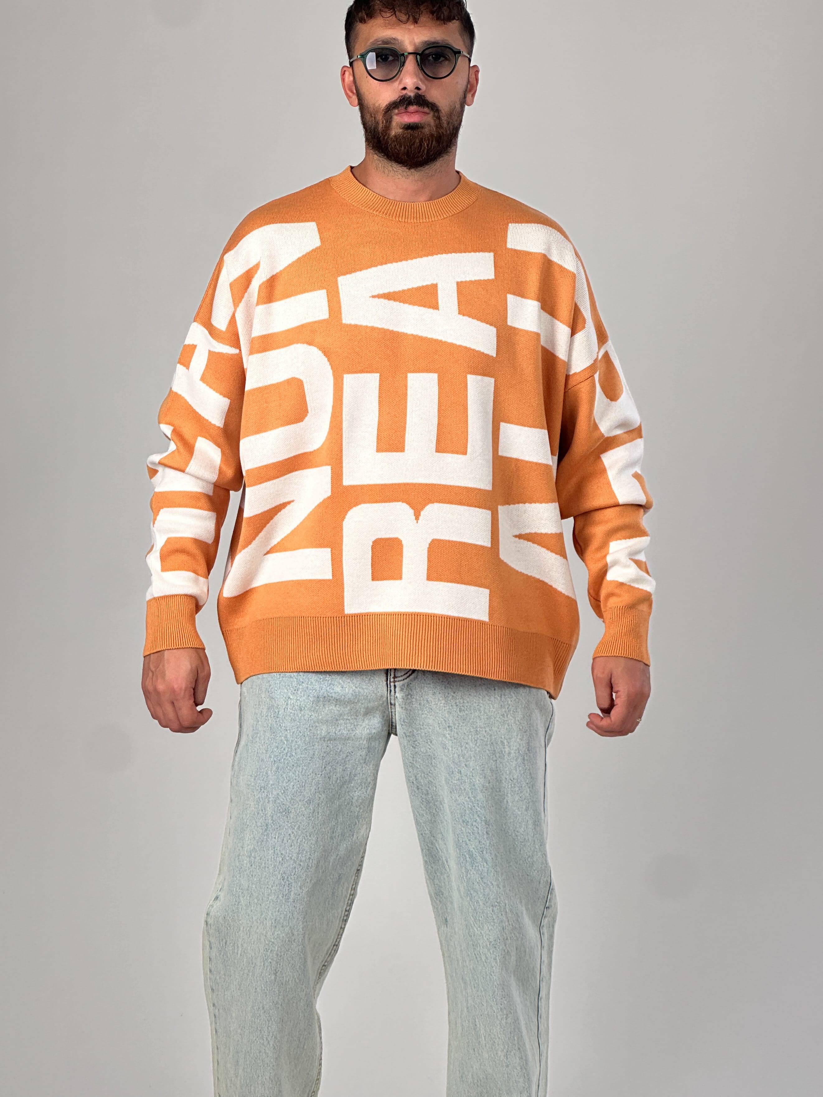 Bold Print Oversize Turuncu Erkek Sweat