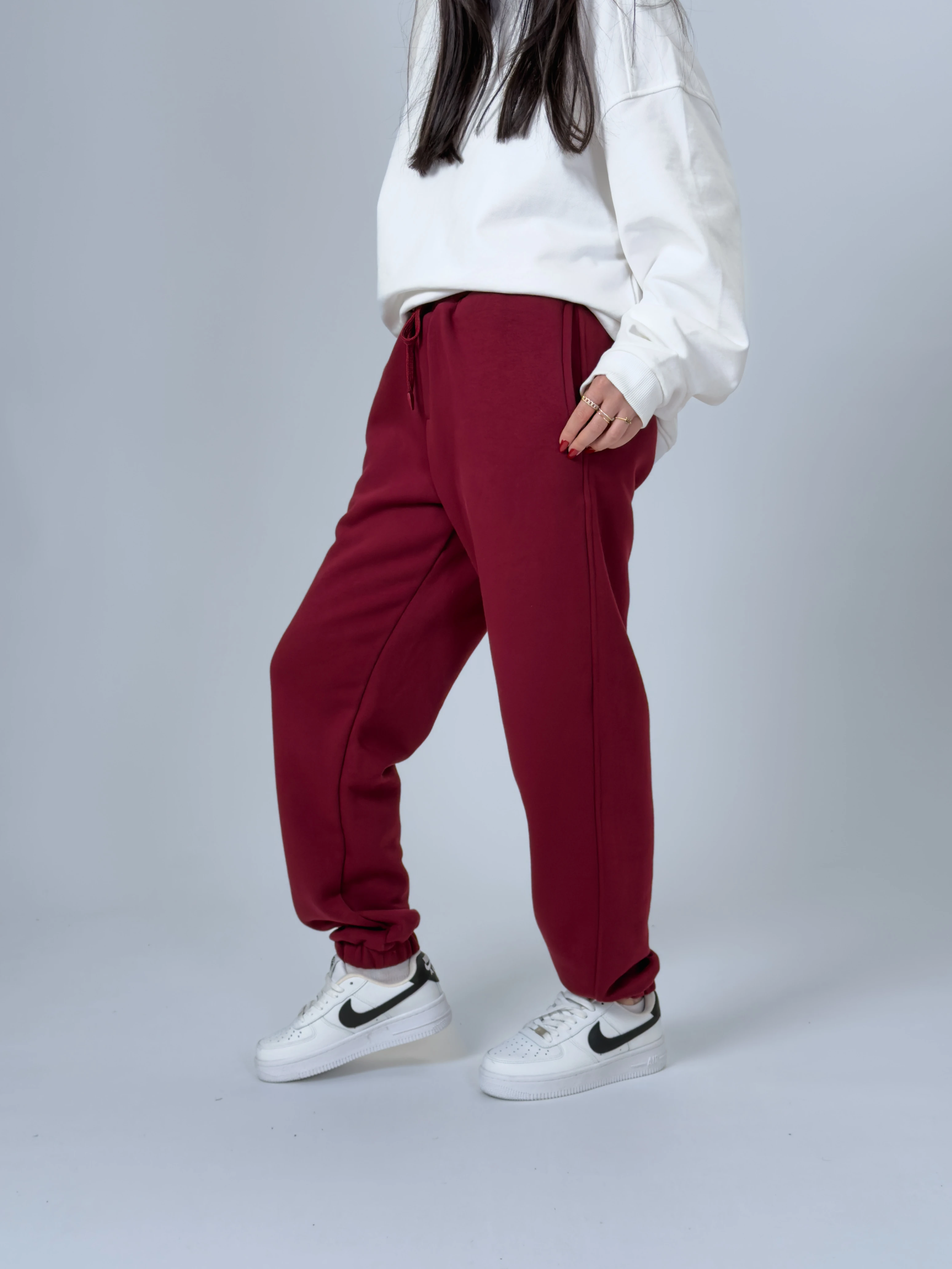 Şardonlu Bordo Kadın Jogger Eşofman COC2537