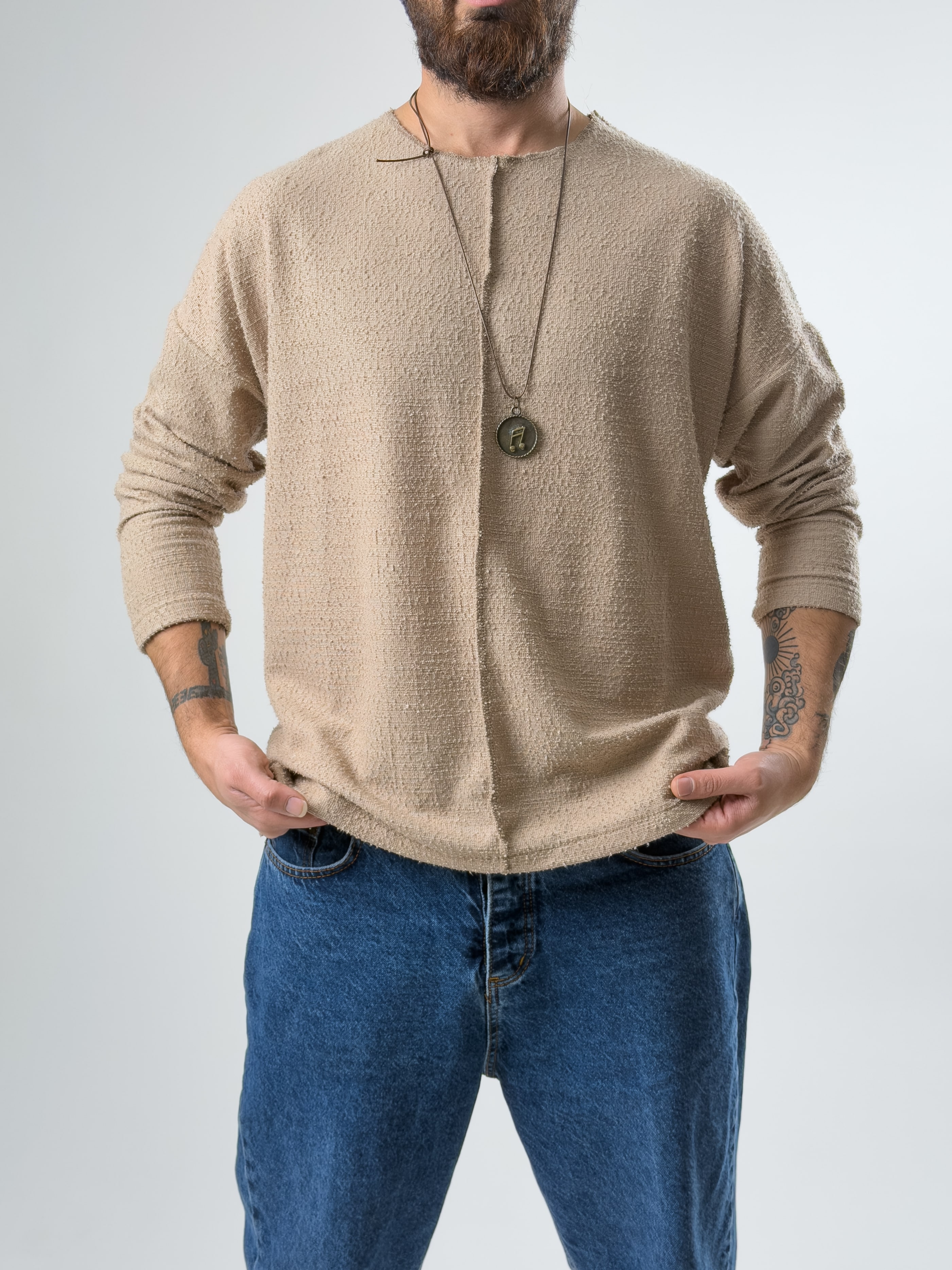 Tasarım Çima Detaylı Erkek Bej Sweat COC2630