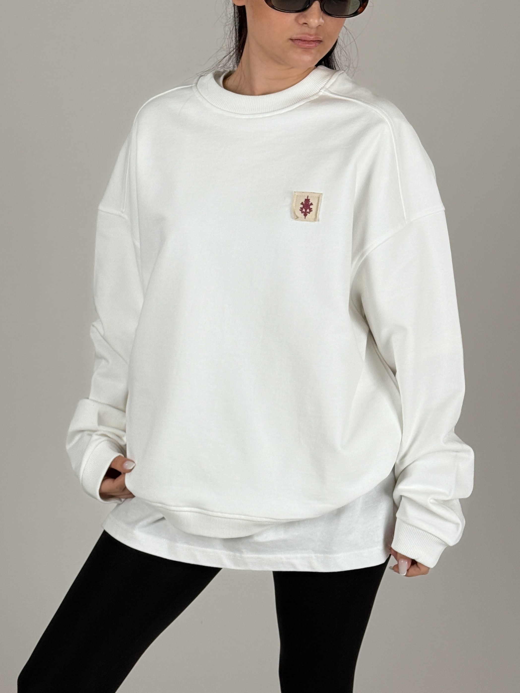 Etnik Desenli Beyaz Kadın Sweatshirt