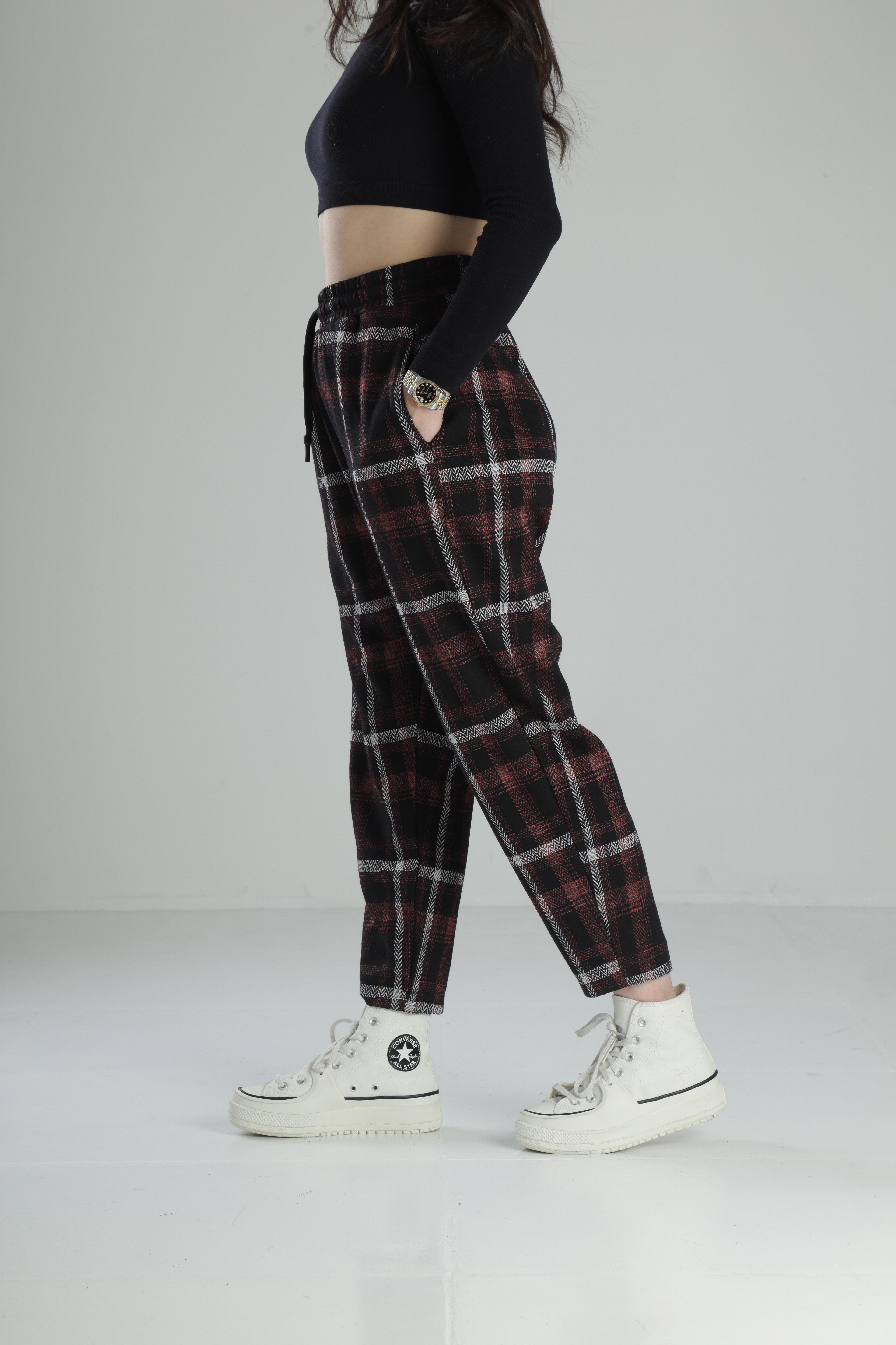 Bordo Ekose Baget Pantolon