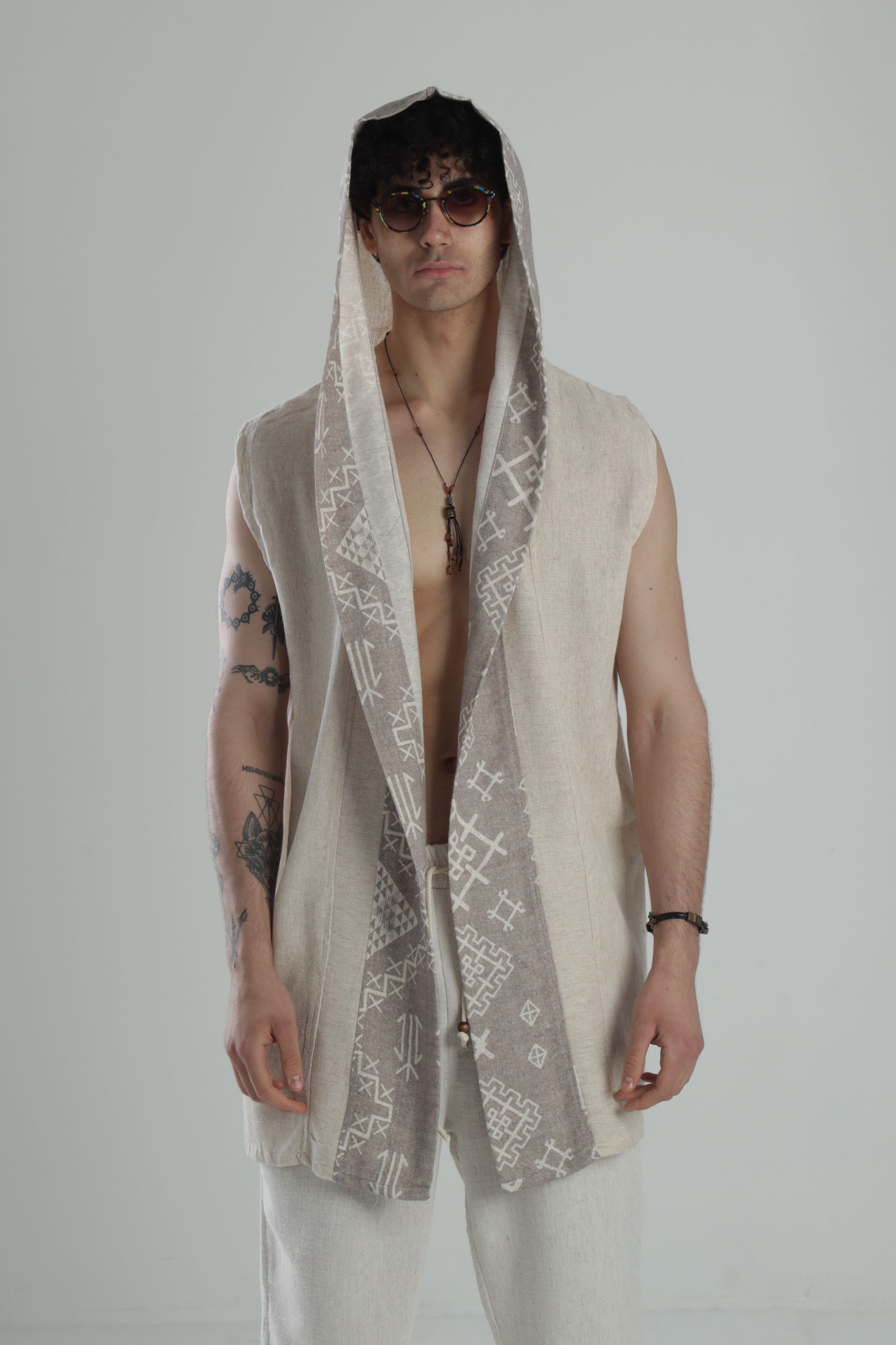 Bohem Keten Desenli Kimono