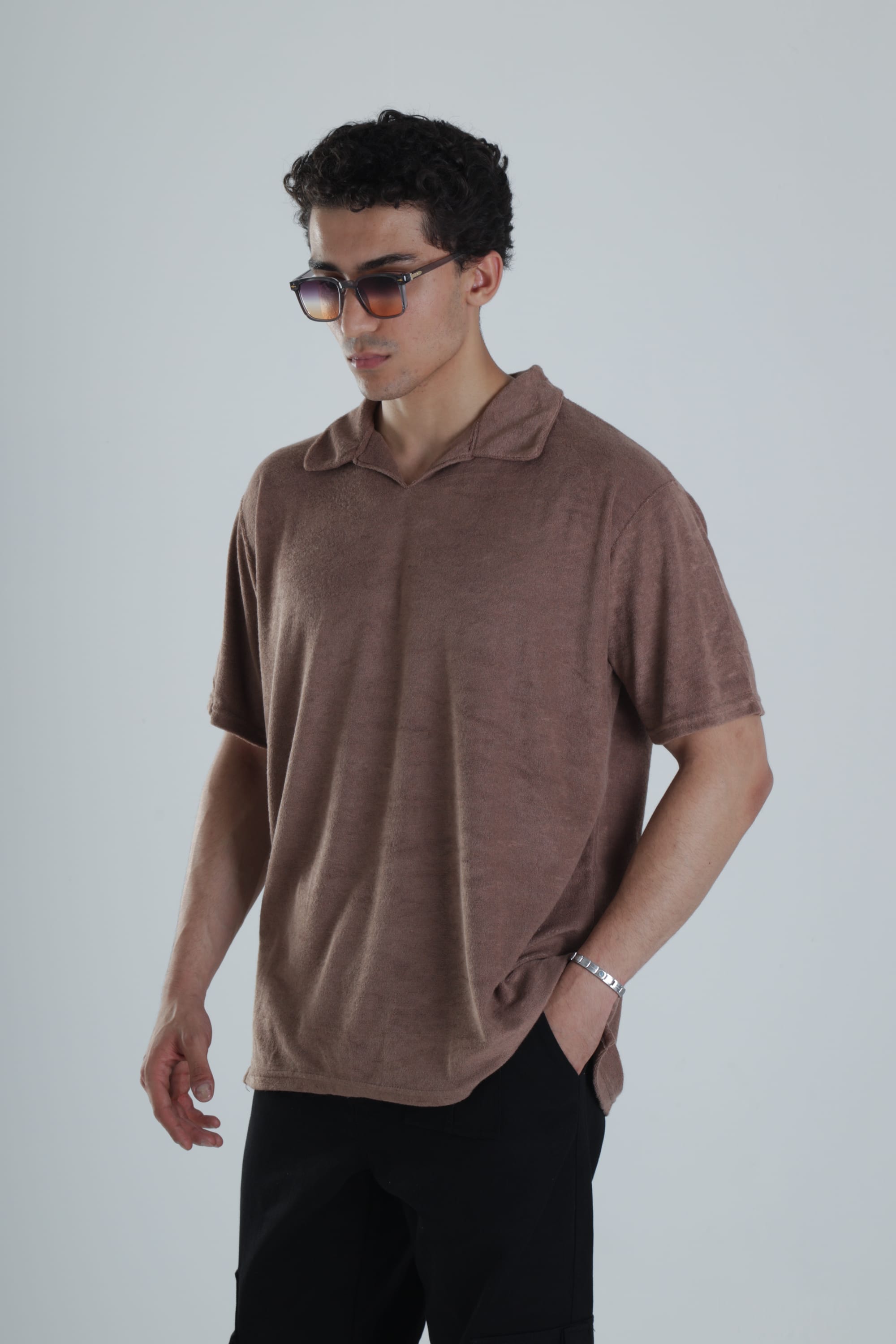 Erkek Kahve T-Shirt Dokuma Kumaş