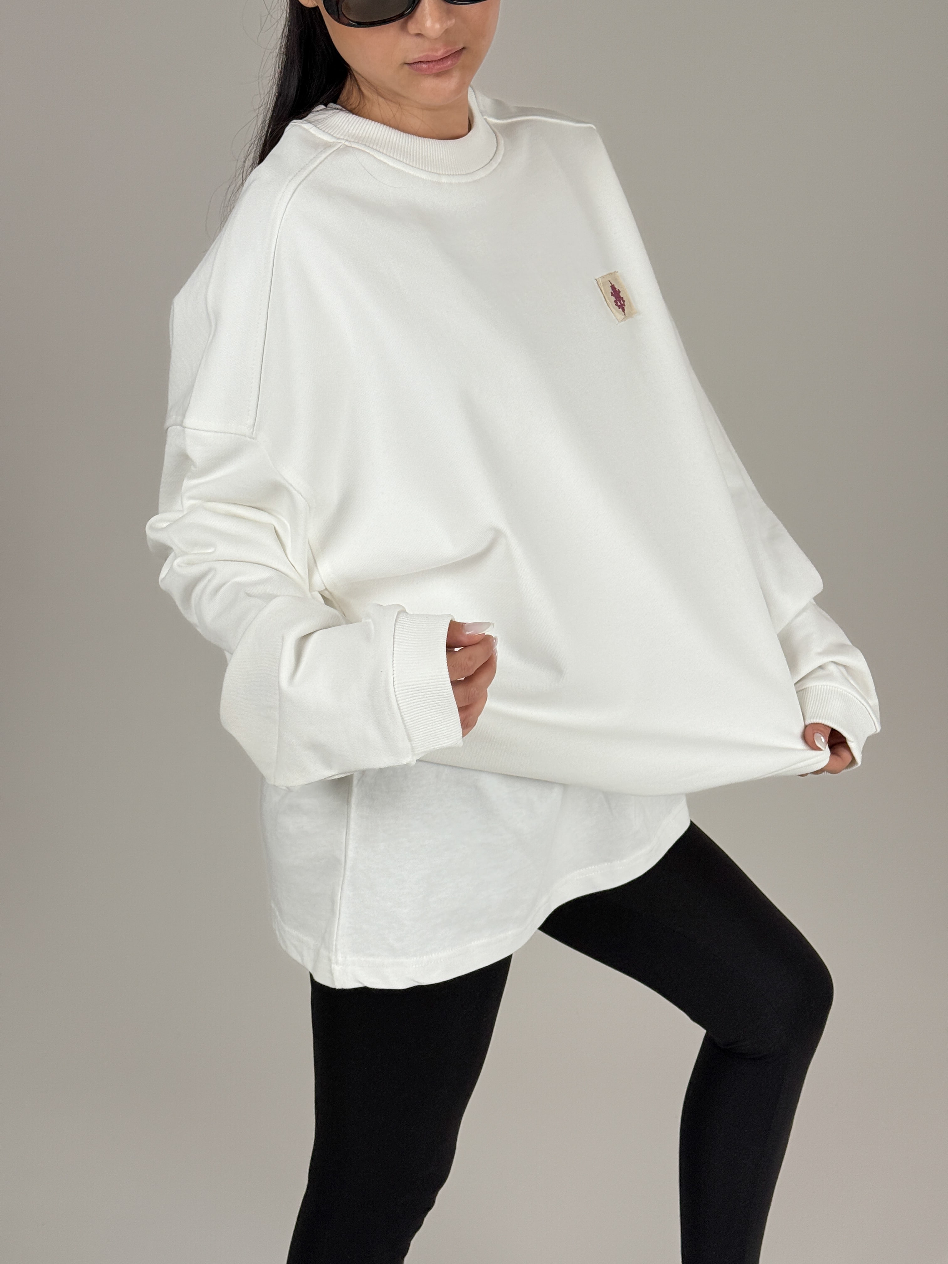 Etnik Desenli Beyaz Kadın Sweatshirt