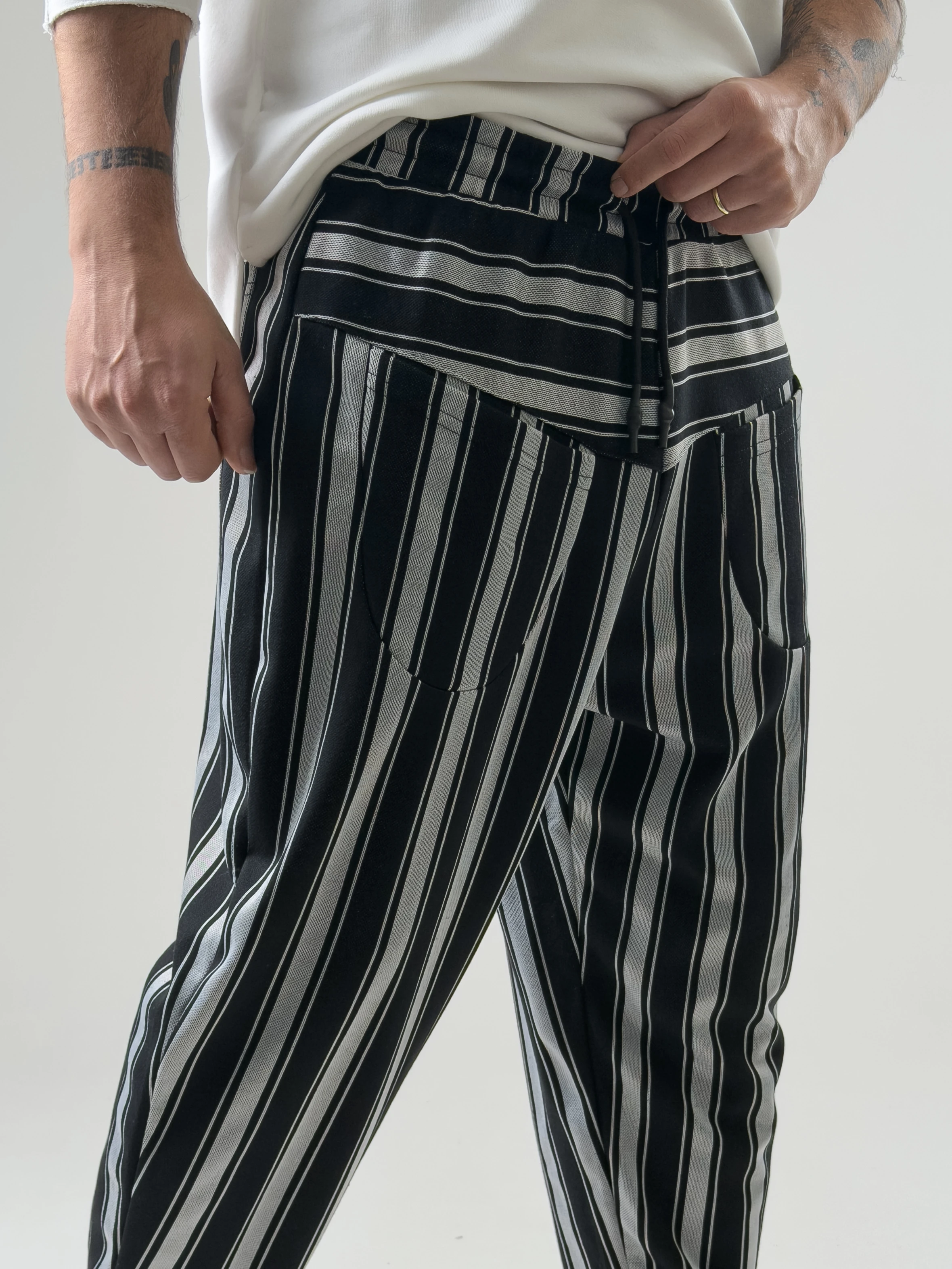 Ön Cep Detaylı Siyah Beyaz Erkek Baget Pantolon COC2600