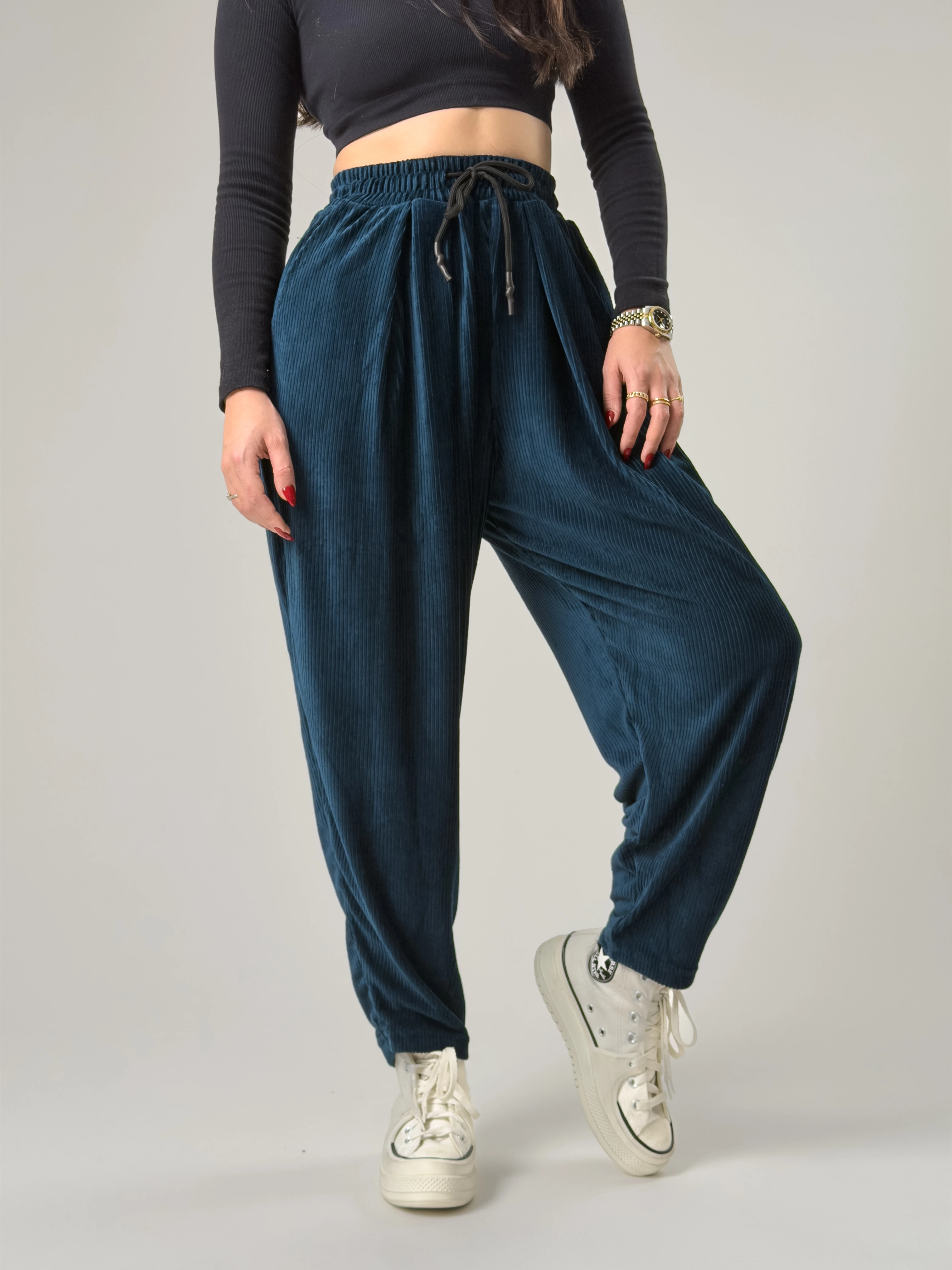 Petrol Pileli Kadın Jogger Pantolon COC2563