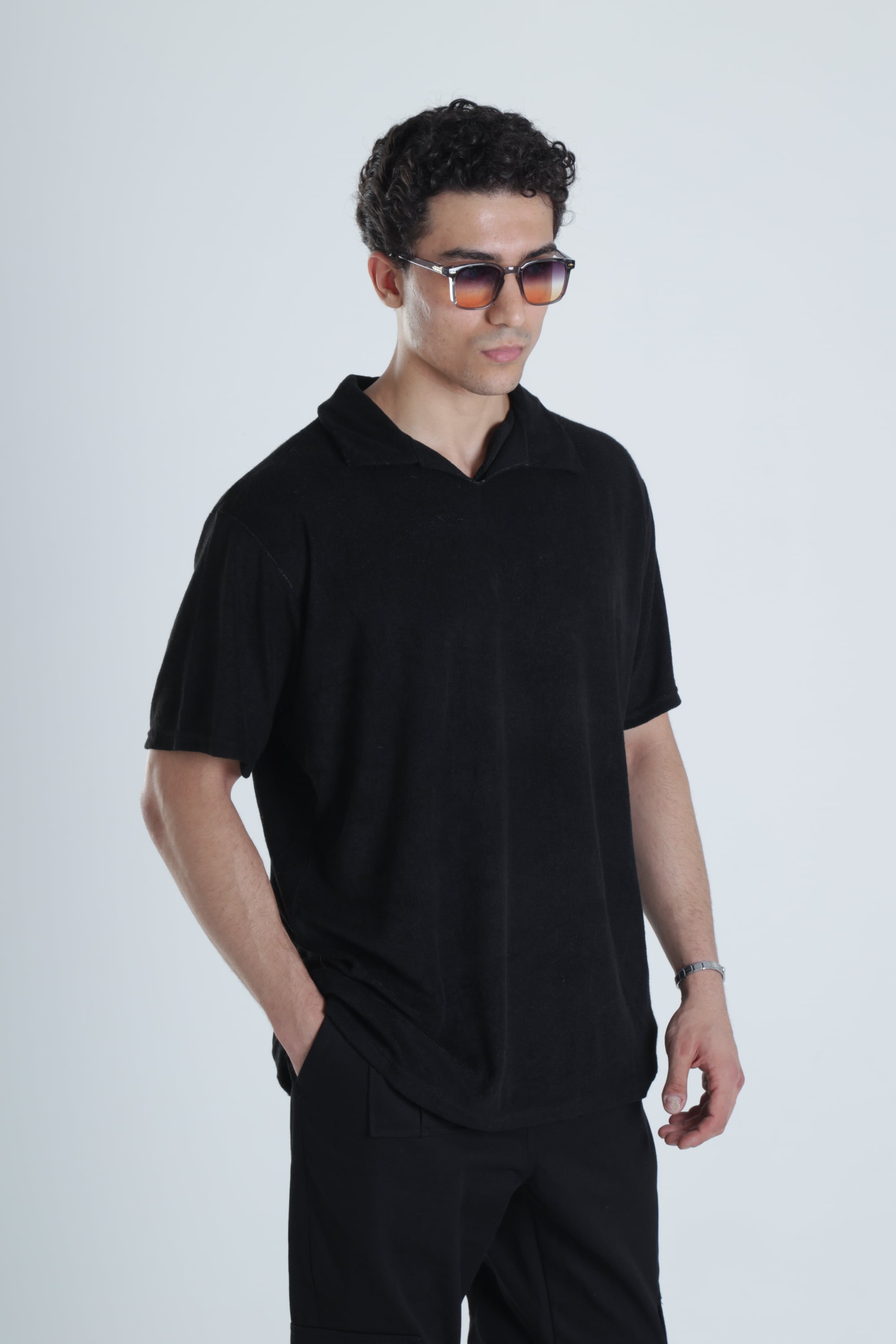 Erkek Siyah T-Shirt Dokuma Kumaş