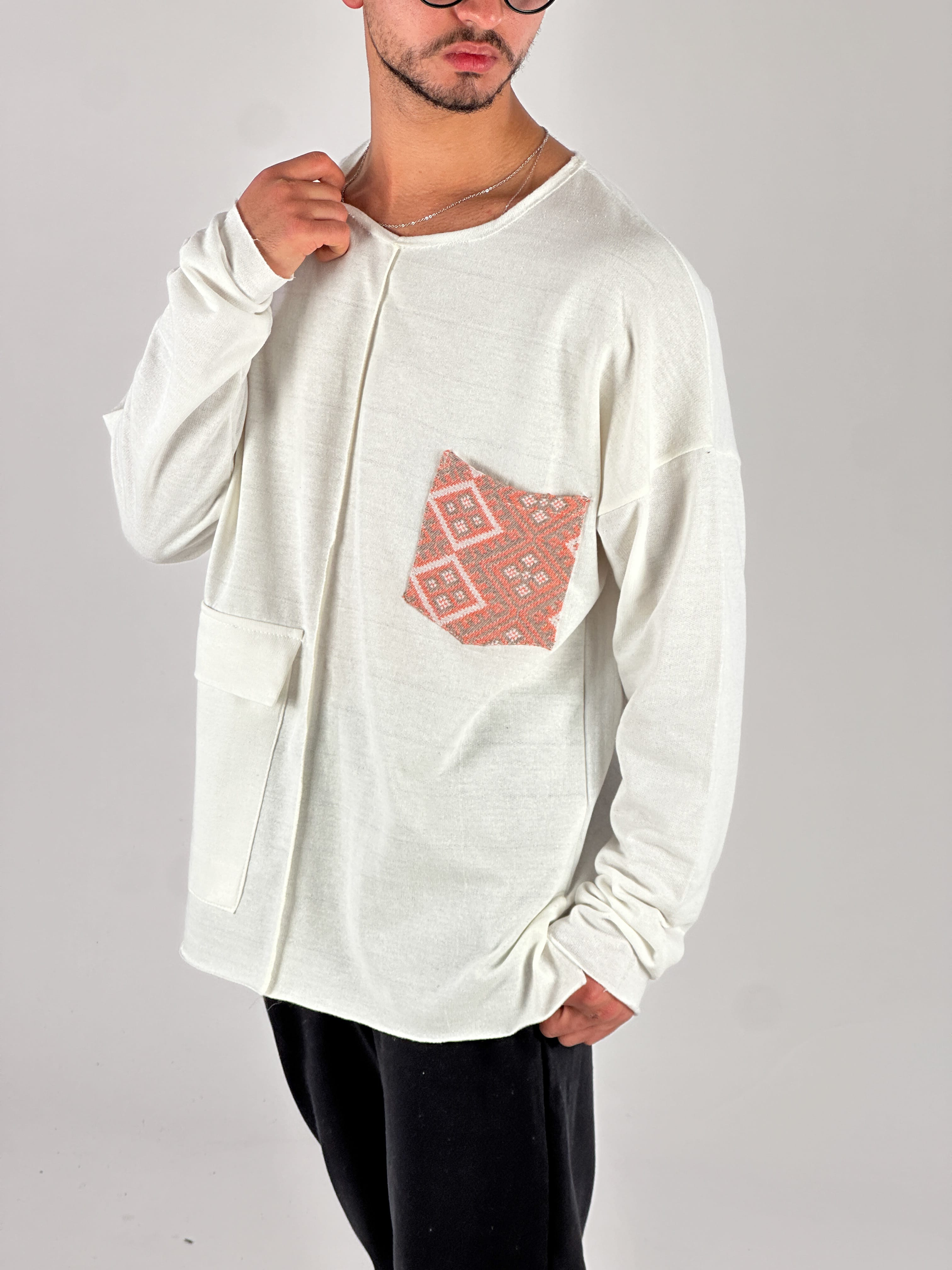 Turuncu Cep Detaylı Tasarım Sweatshirt